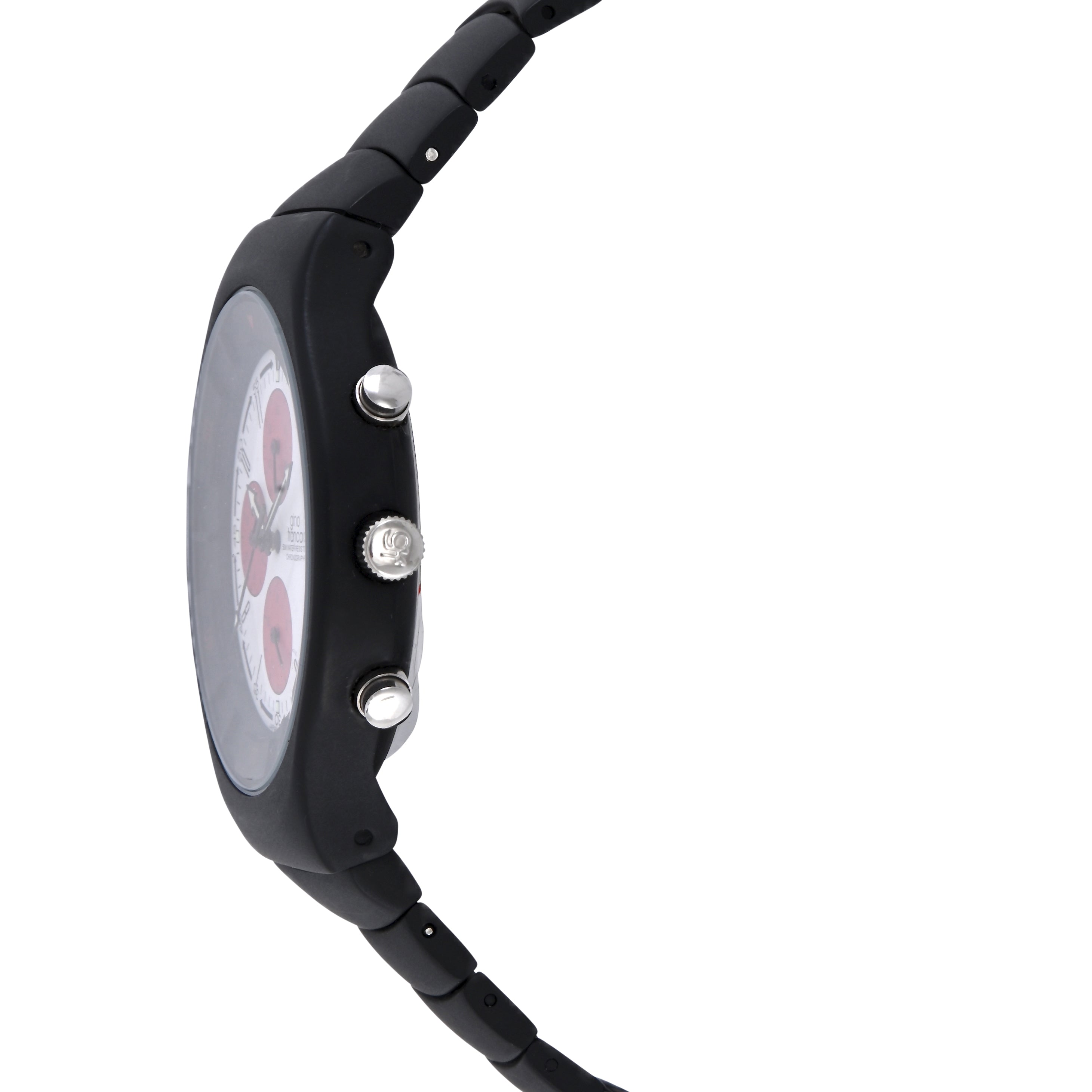 Gino Franco Mens White Dial Mirano Round Chronograph Black Ion-Plated Watch