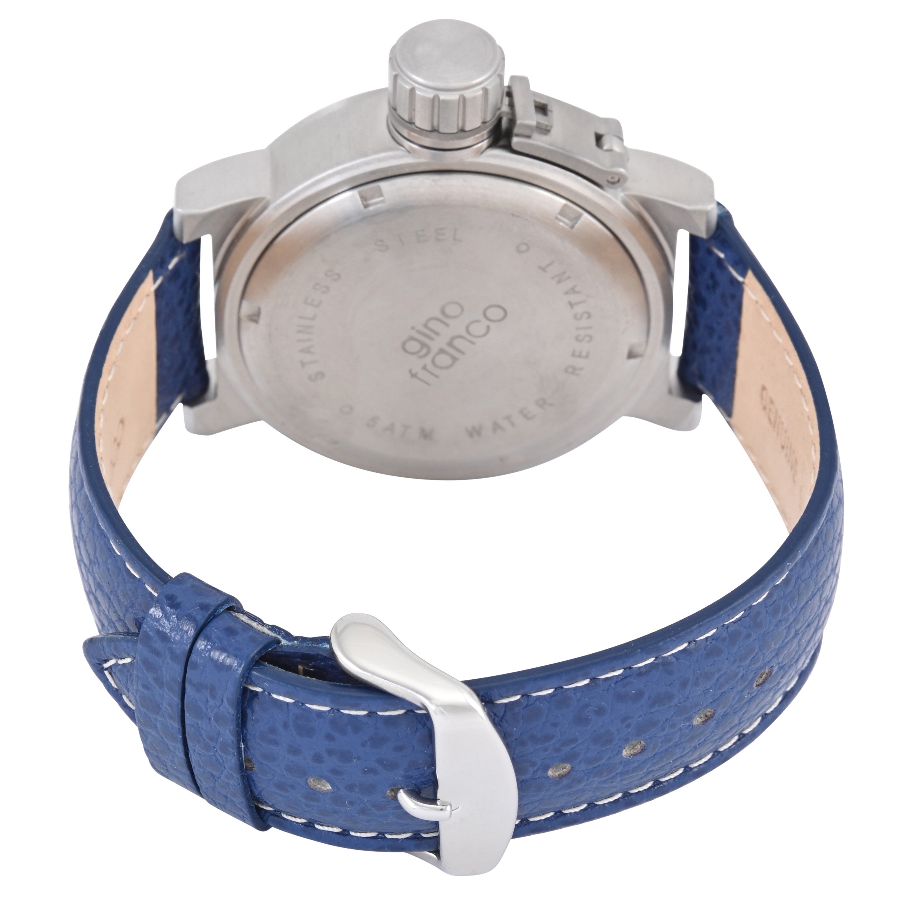 Gino Franco West-Side Calendar Watch with Genuine Leather Blue Strap