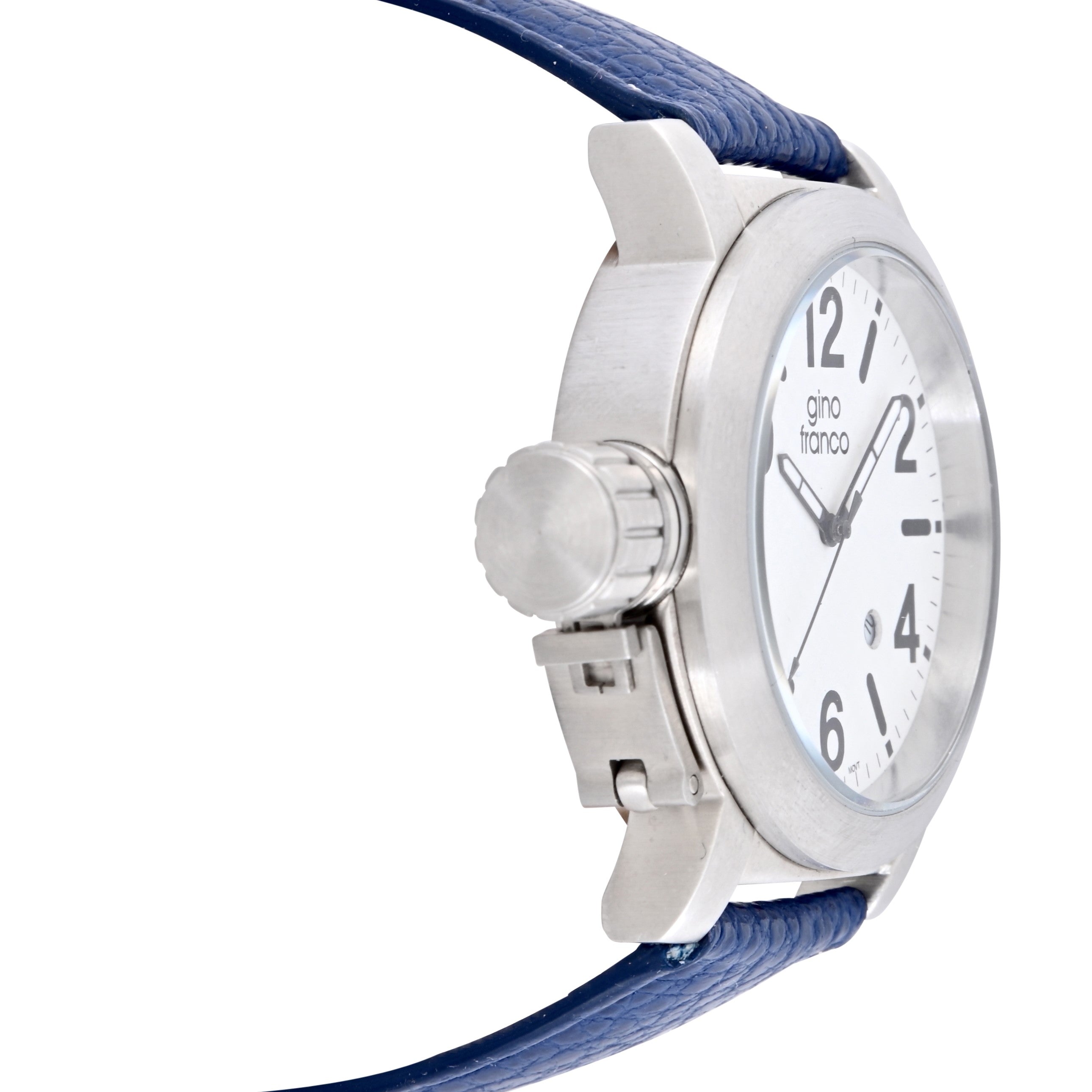 Gino Franco West-Side Calendar Watch with Genuine Leather Blue Strap