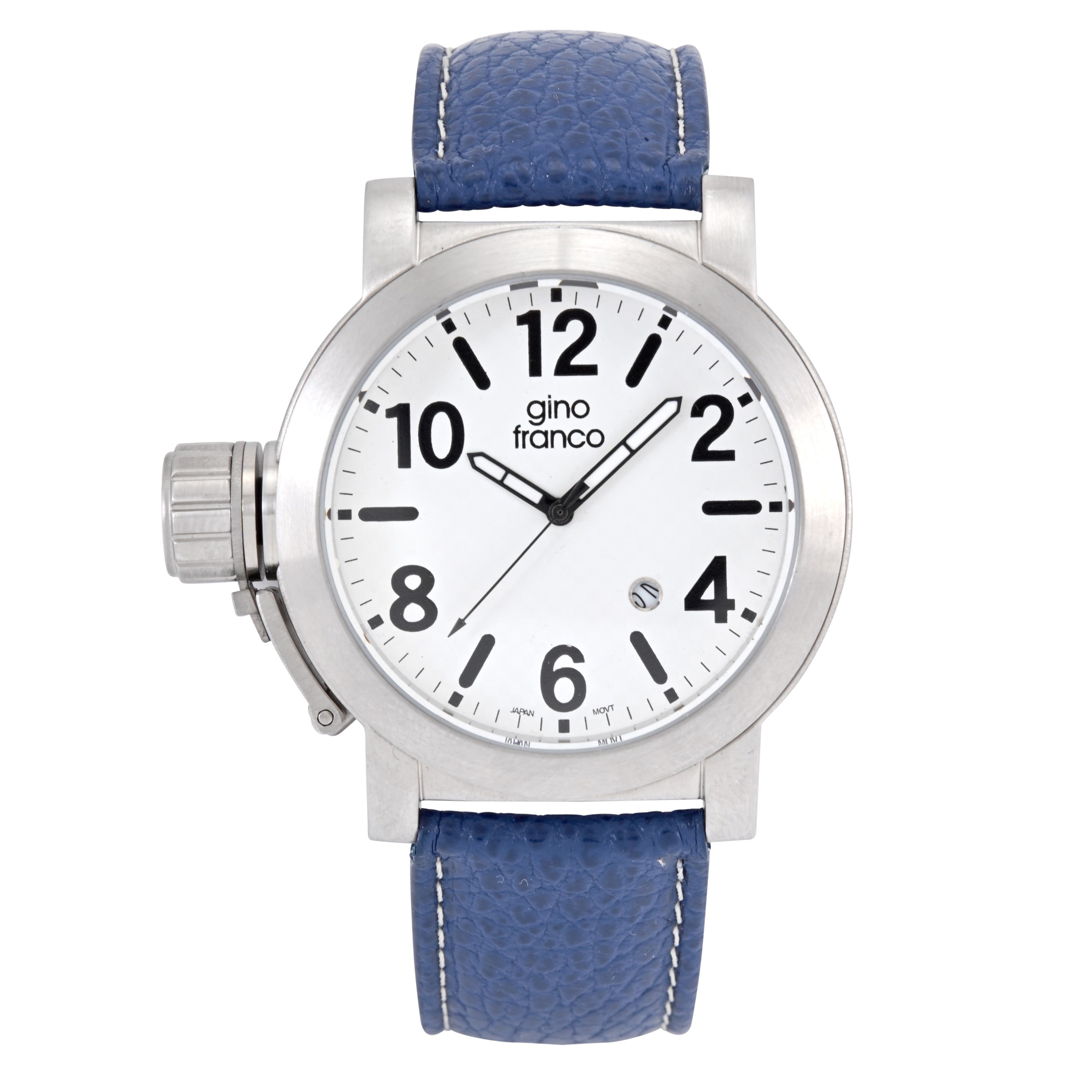 Gino Franco West-Side Calendar Watch with Genuine Leather Blue Strap
