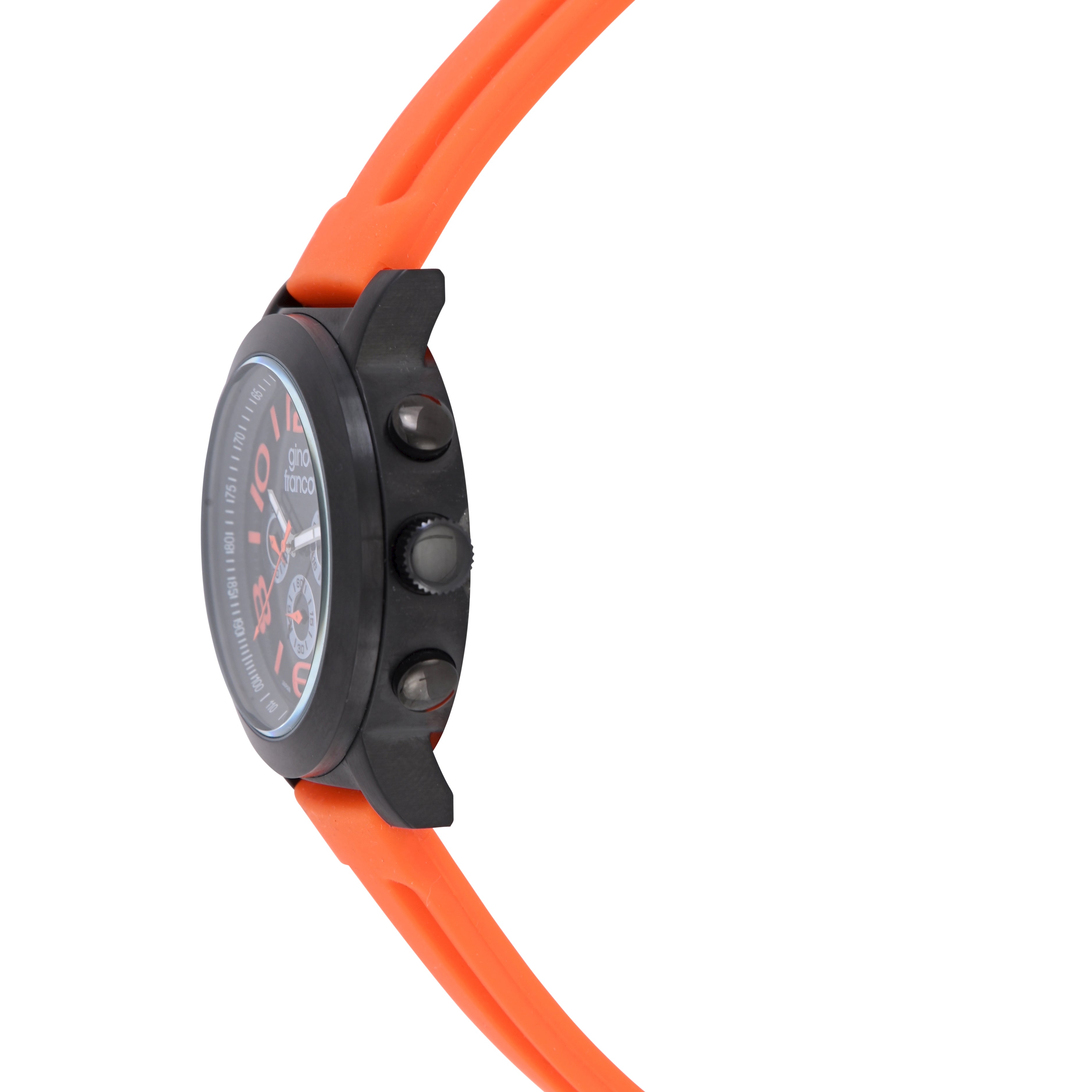 Gino Franco Mens Silicone Rubber Orange Sport Watch with Chronograph Stopwatch