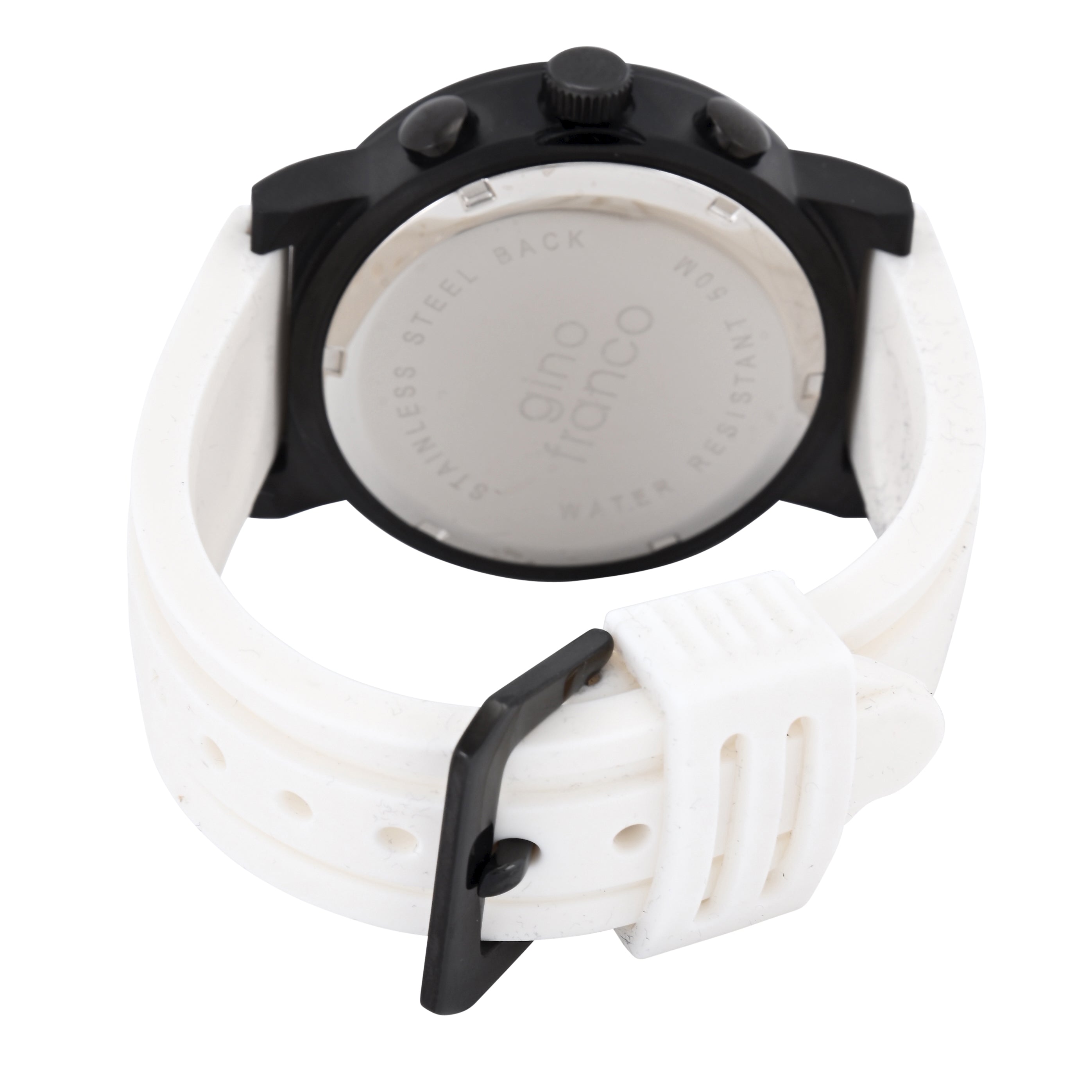 Gino Franco Mens Silicone Rubber White Sport Watch with Chronograph Stopwatch