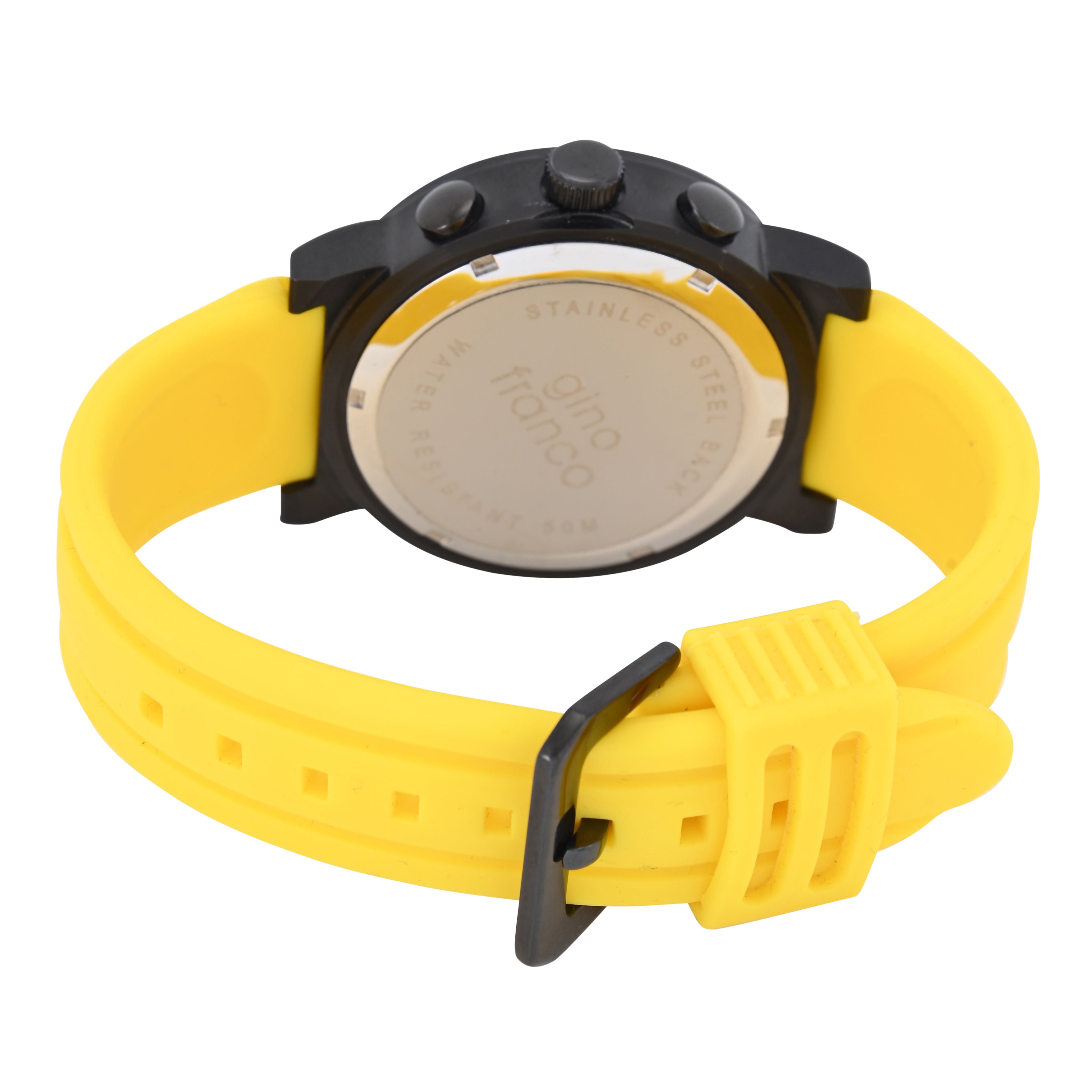 Gino Franco Mens Silicone Rubber Yellow Sport Watch with Chronograph Stopwatch