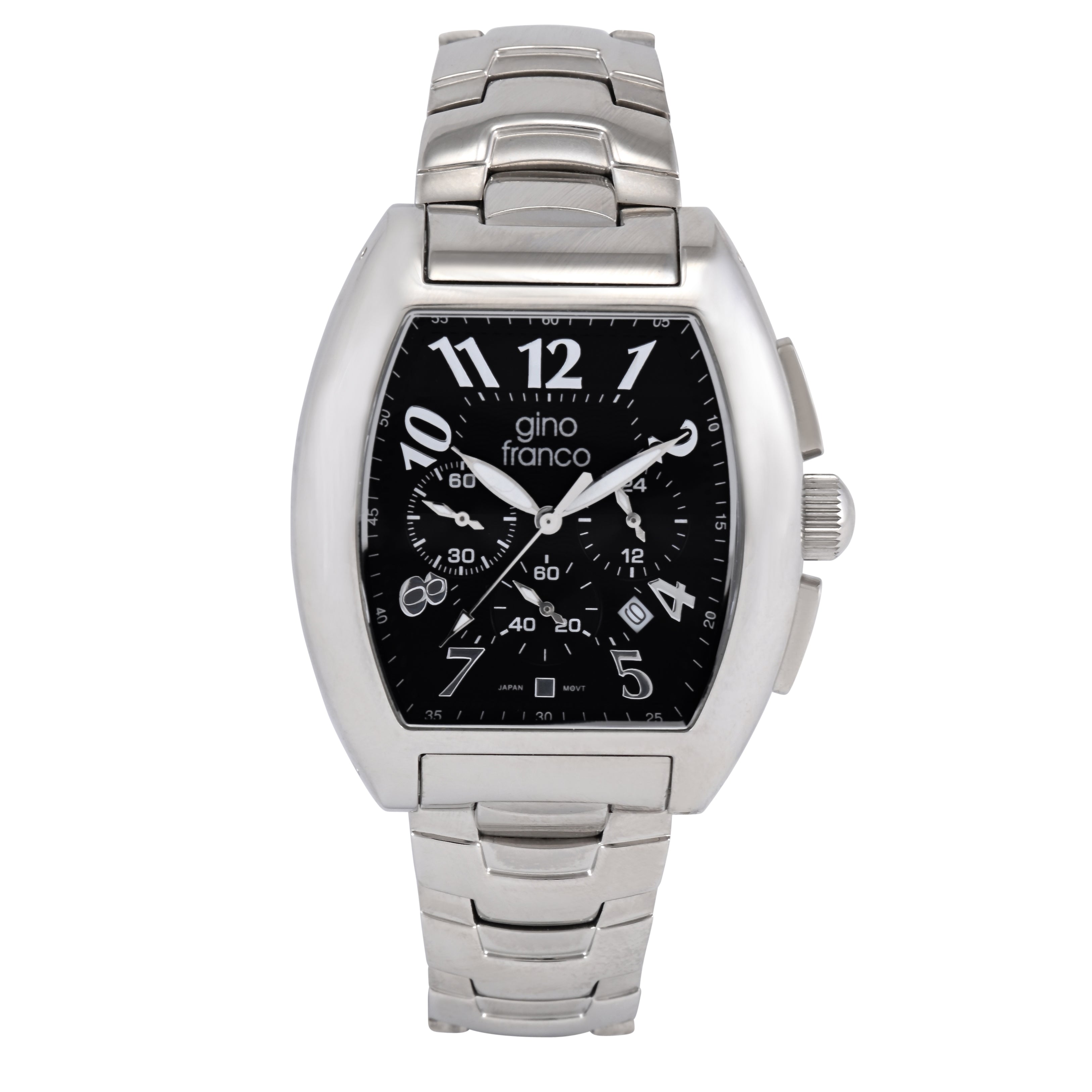 Gino Franco Mens Barrel Shaped Stainless Steel Chronograph Bracelet Watch