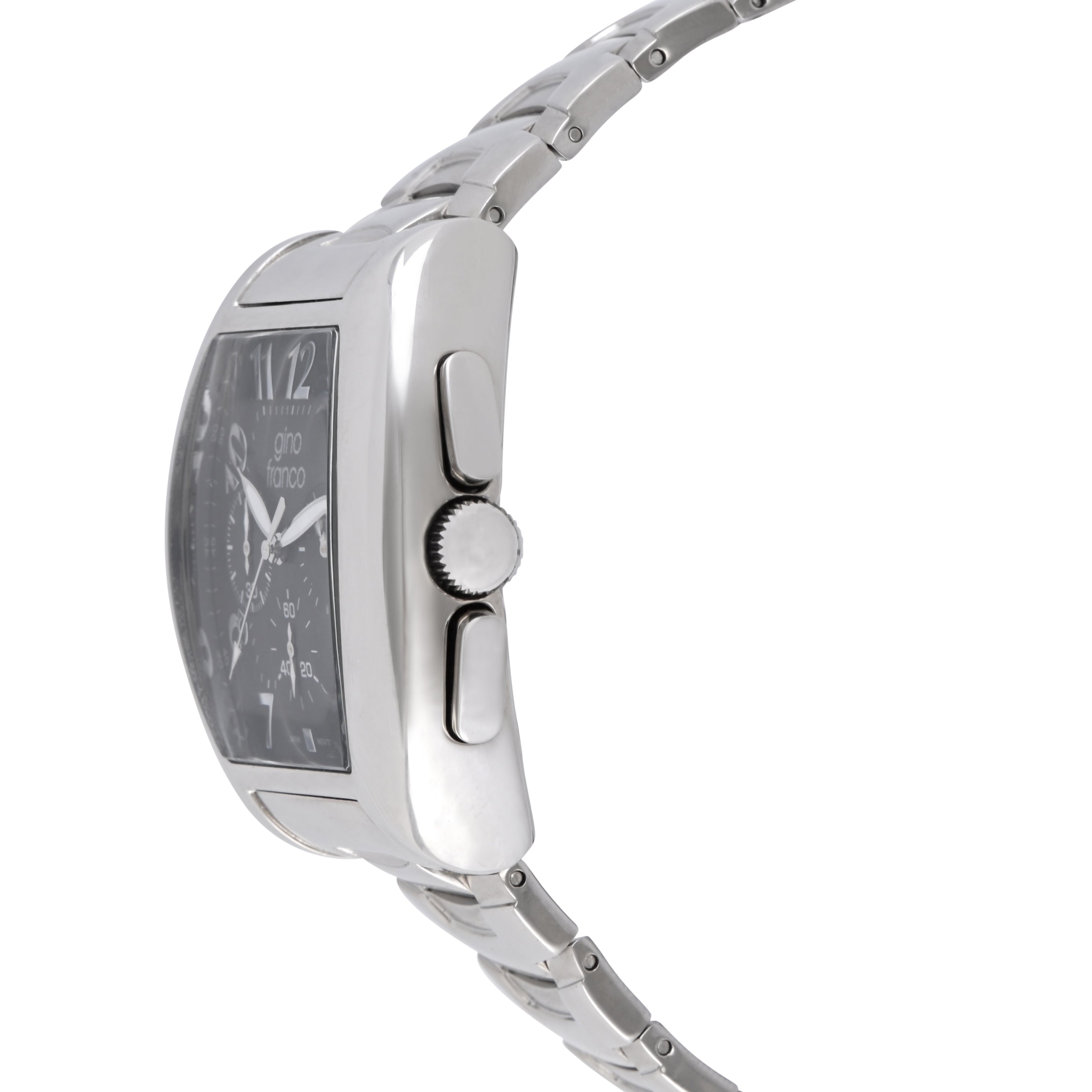 Gino Franco Mens Barrel Shaped Stainless Steel Chronograph Bracelet Watch