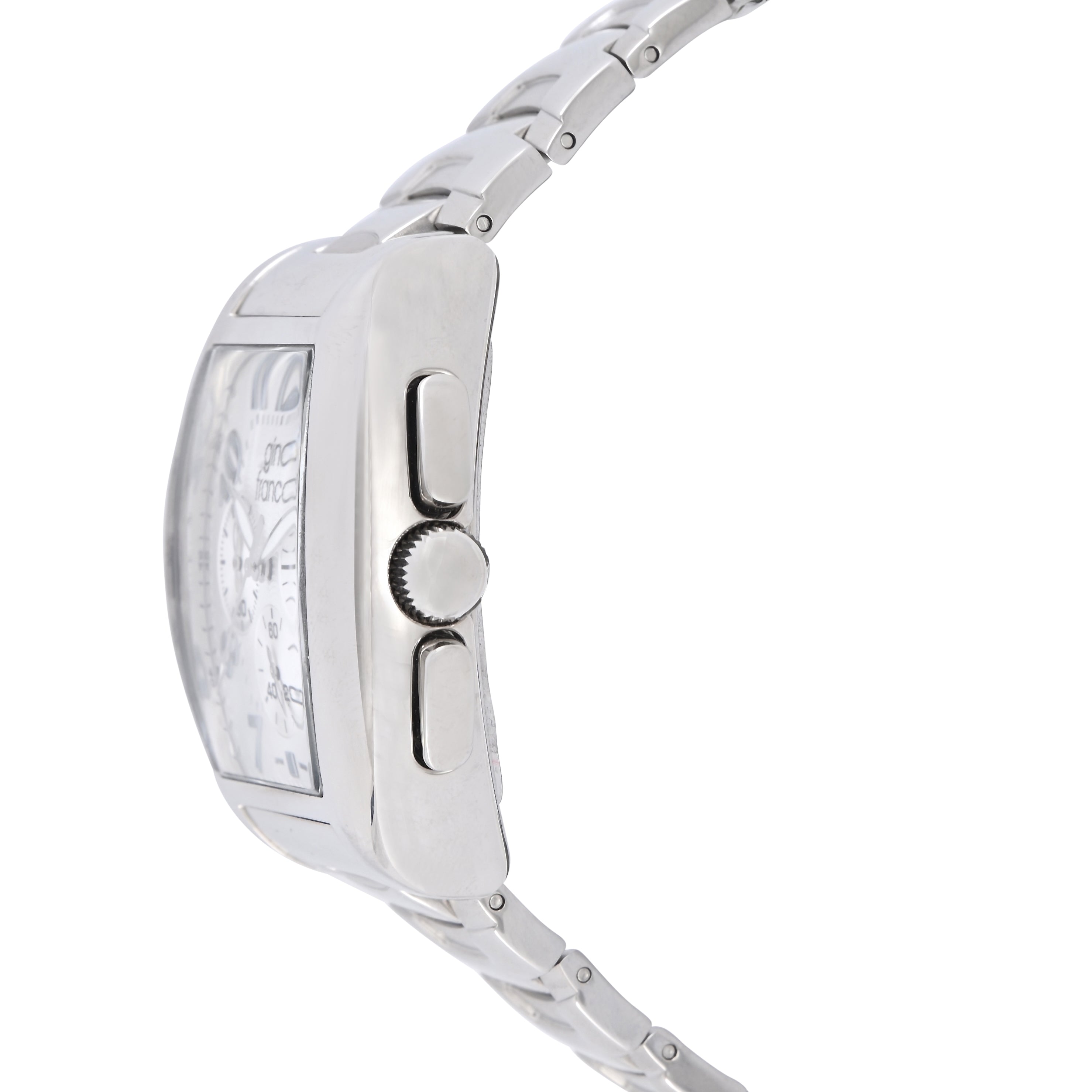 Gino Franco Mens White Dial Barrel Shaped Stainless Steel Chronograph Bracelet Watch