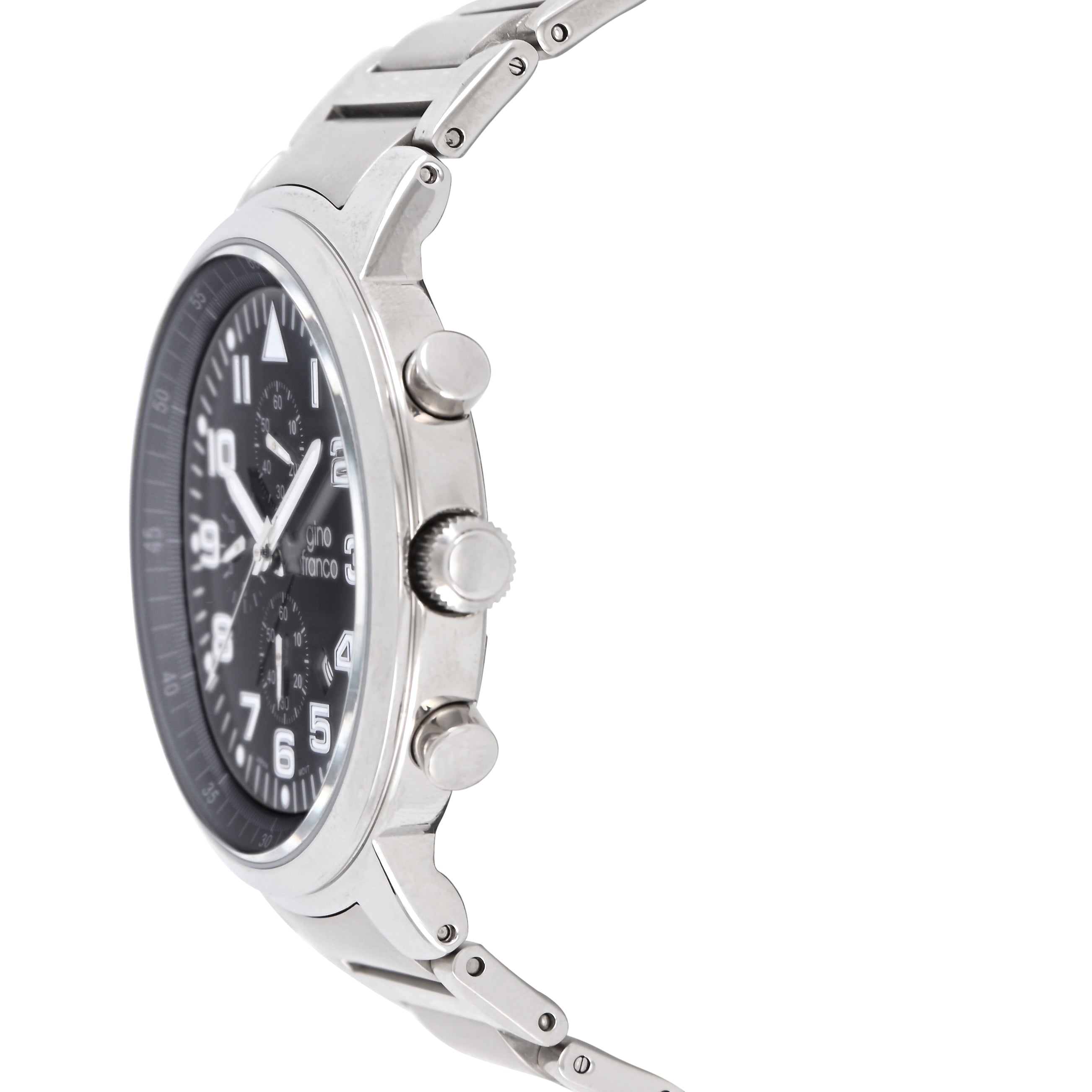 Gino Franco Mens 45mm Stainless Steel Chronograph Stopwatch with Stainless Steel Bracelet