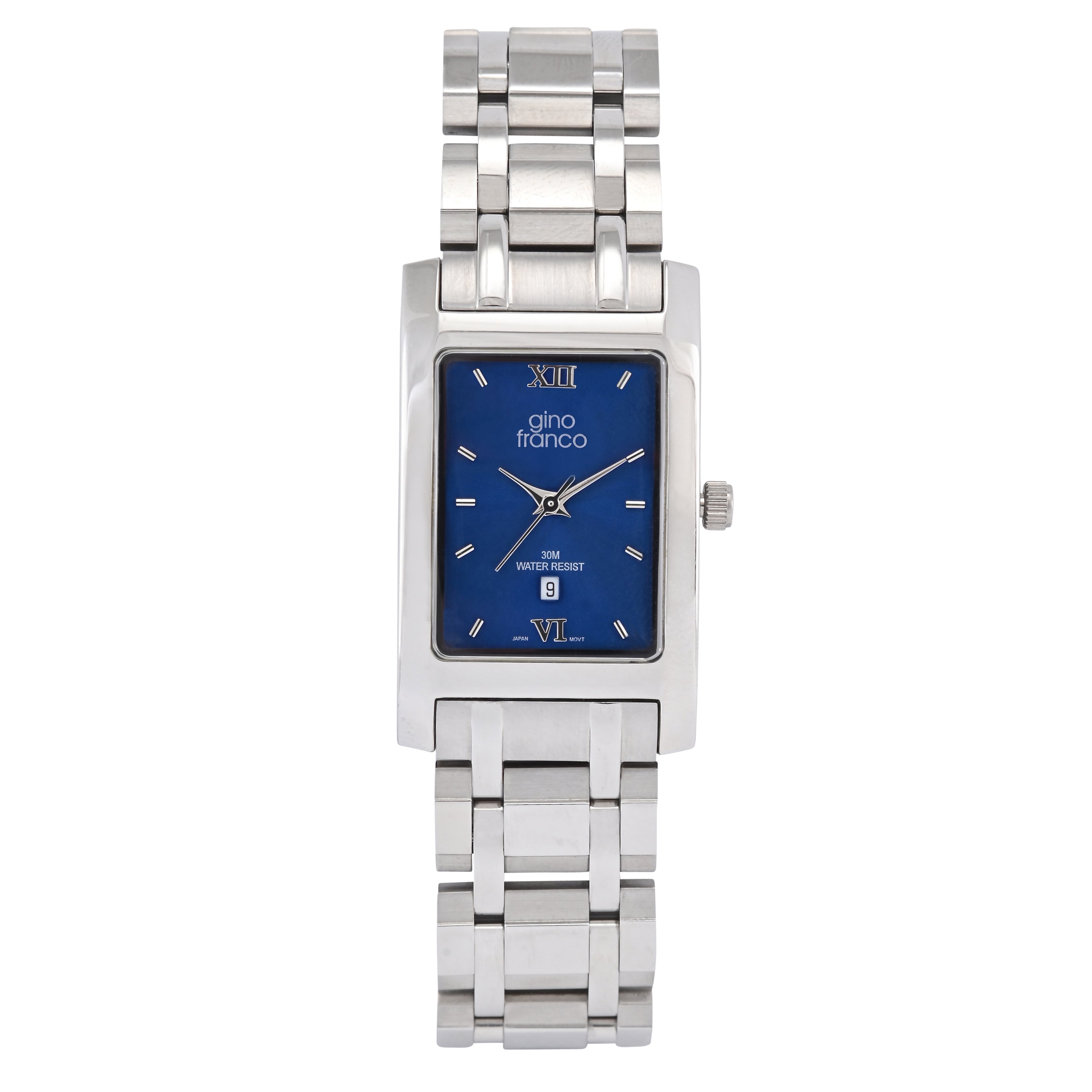 Gino Franco Mens Rectangular 35x25mm Stainless Steel Bracelet Watch - Blue Dial