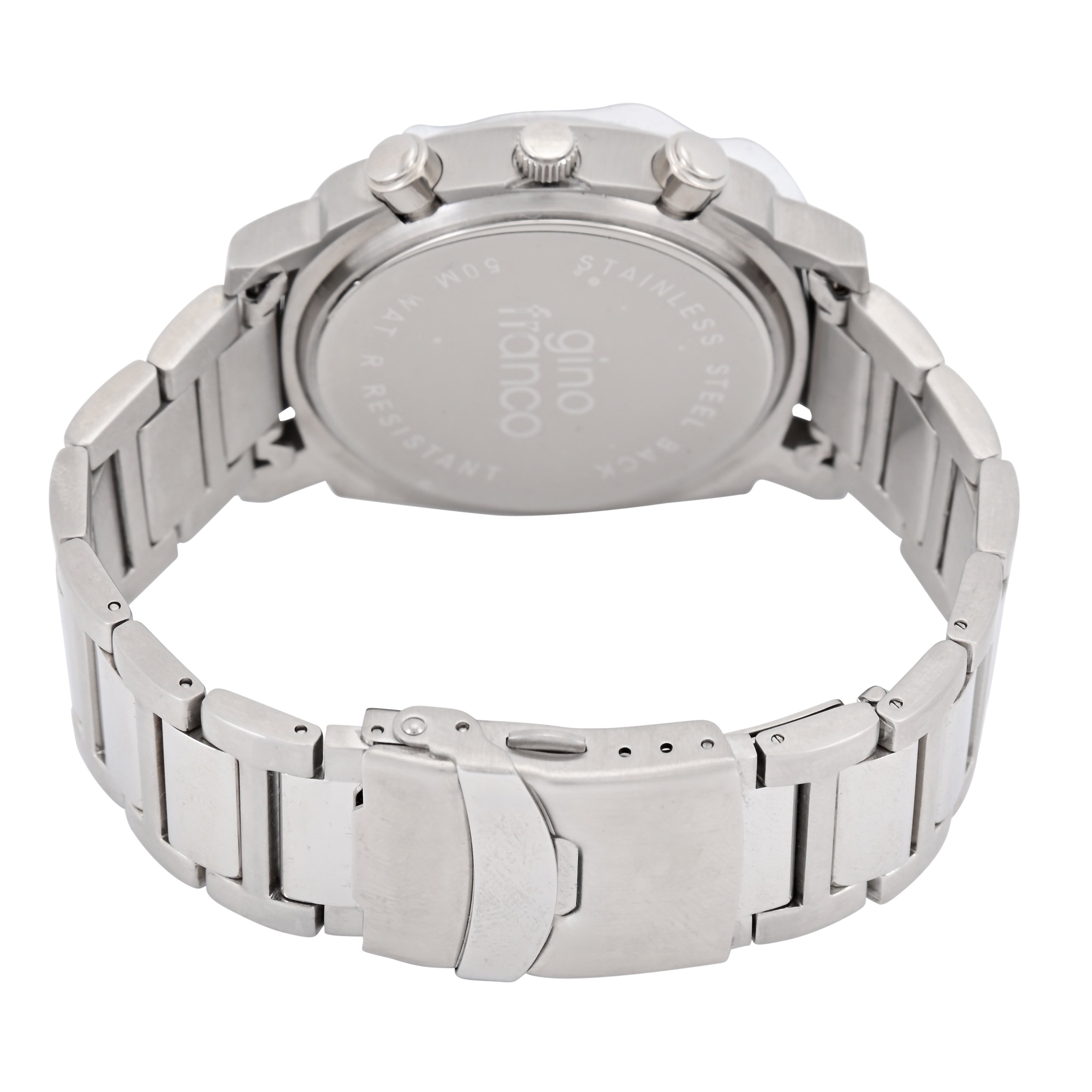 Gino Franco Mens White Dial Round 45mm Stainless Steel Chronograph Stopwatch