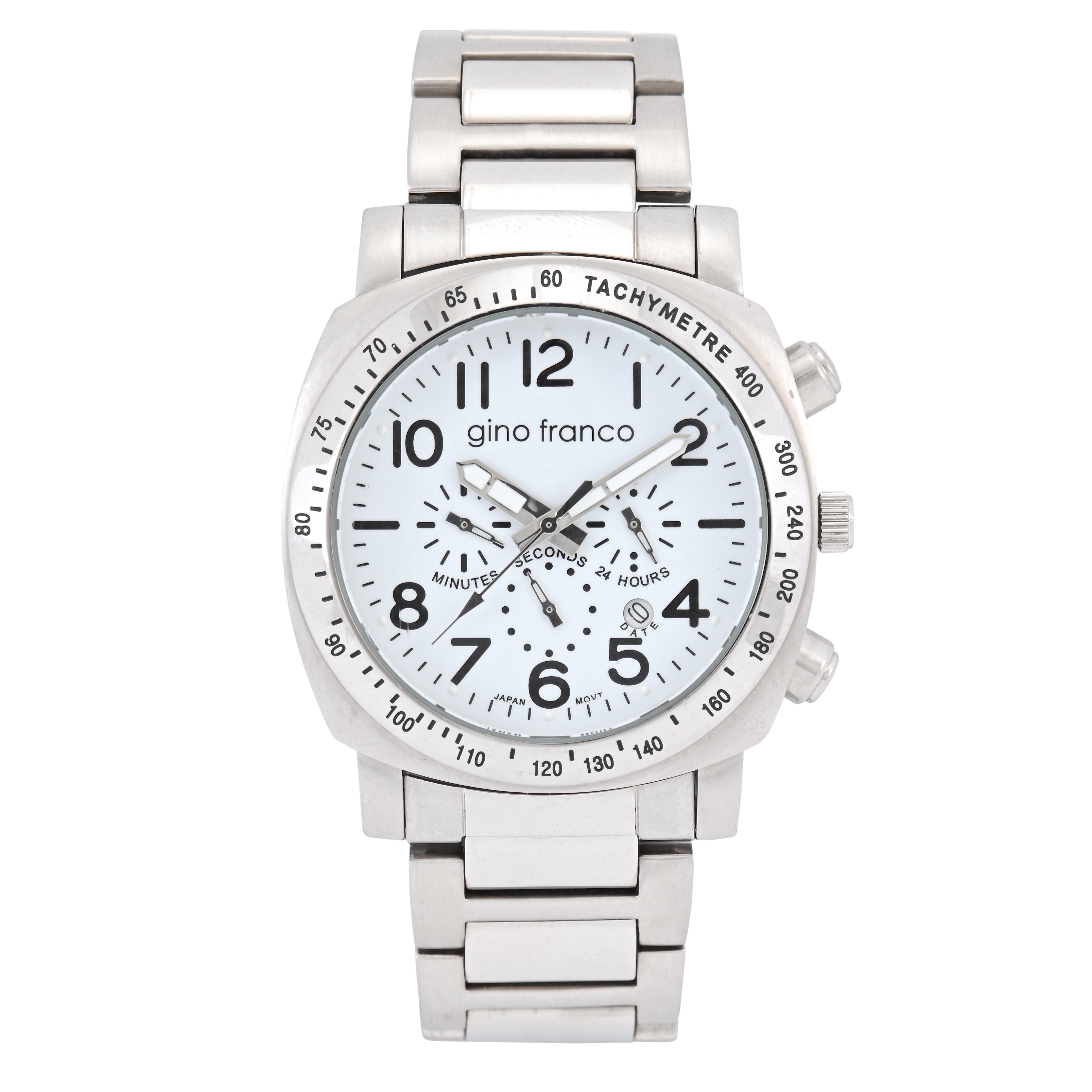 Gino Franco Mens White Dial Round 45mm Stainless Steel Chronograph Stopwatch