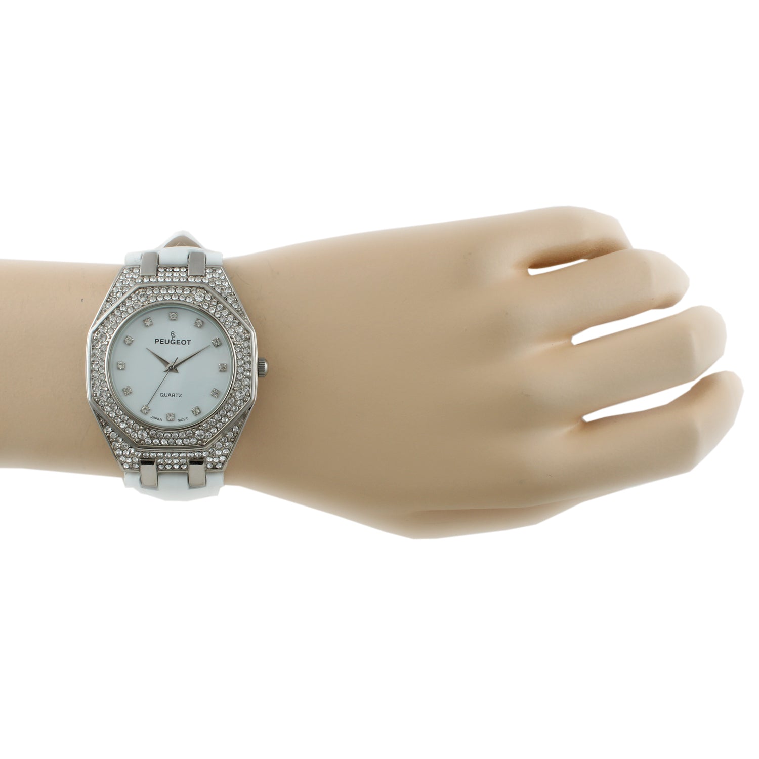 Women's 37mm White Watch with Crystal Bezel Leather Band