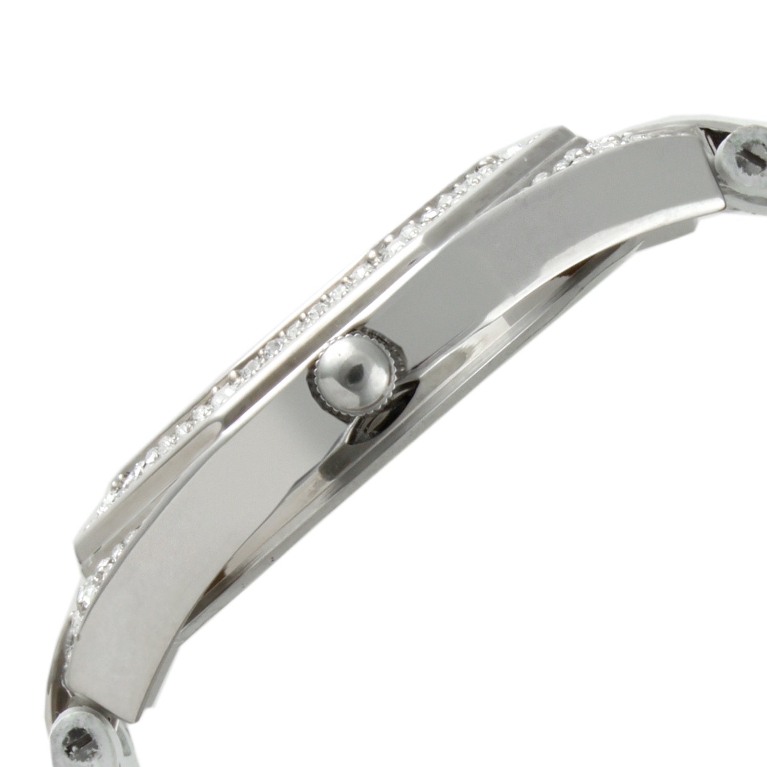 Women's 37mm White Watch with Crystal Bezel Leather Band