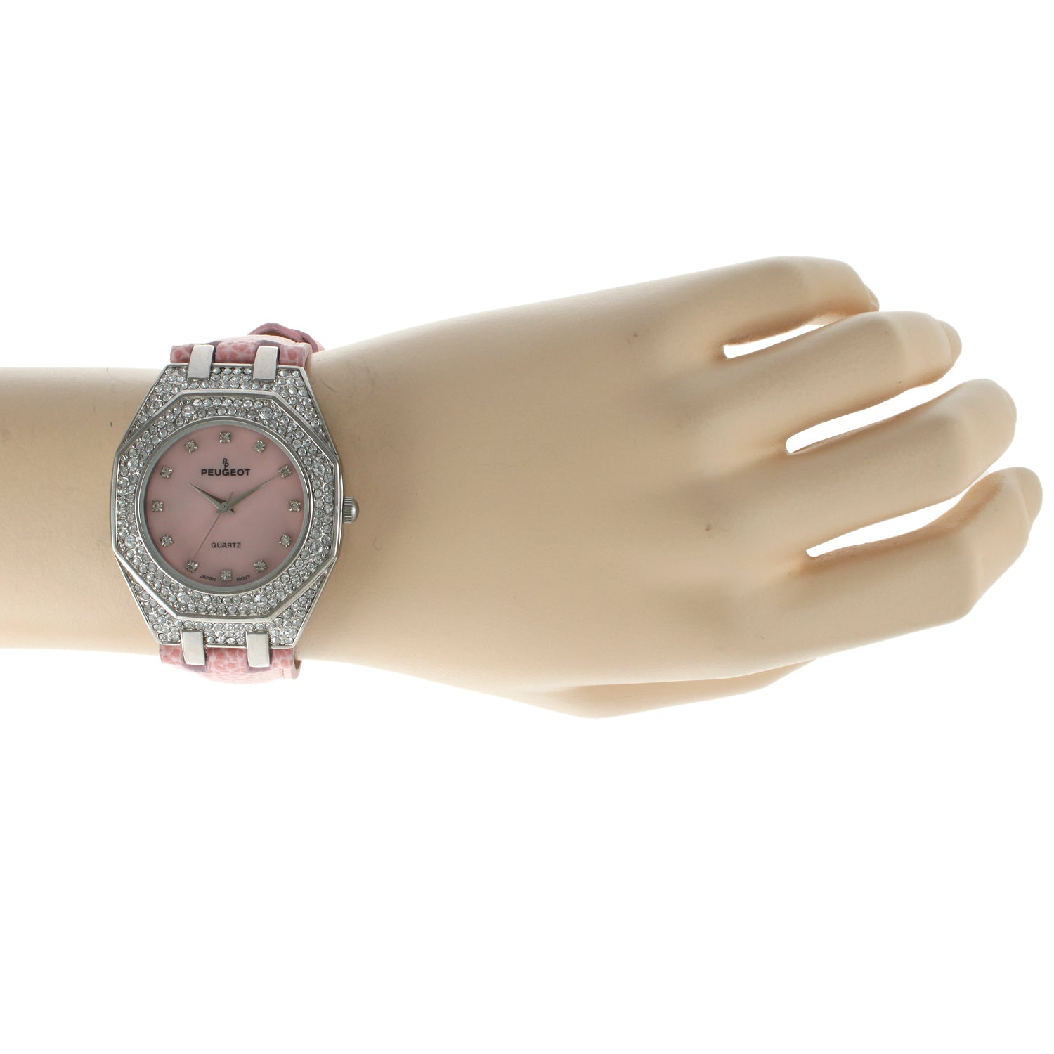 Women's 37mm Pink Watch with Crystal Bezel Leather Band