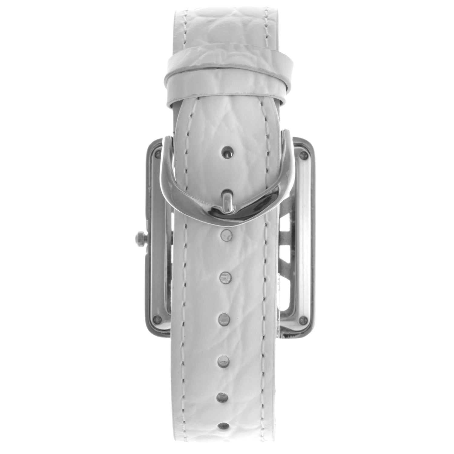Women's Couture Crystal Silver Watch Tank shape with White Leather Strap