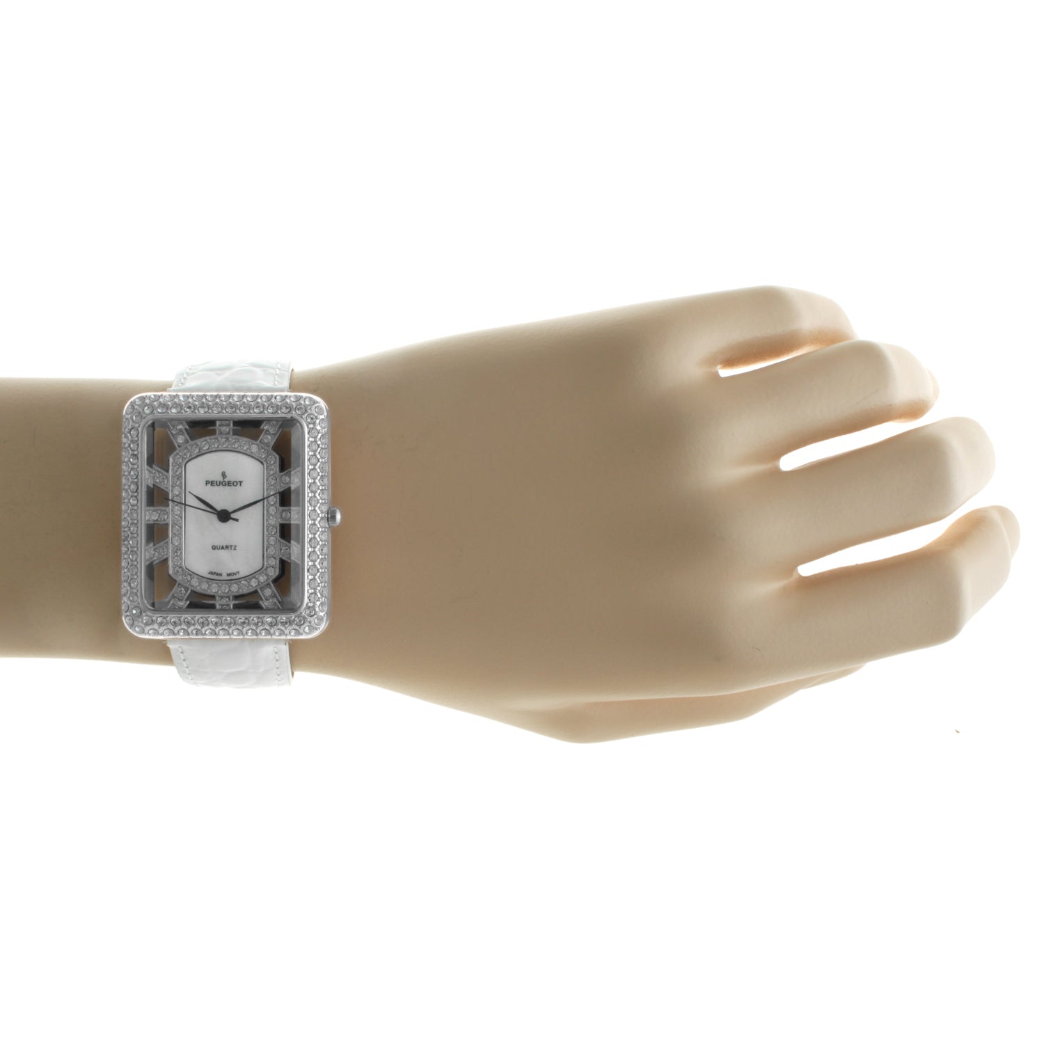 Women's Couture Crystal Silver Watch Tank shape with White Leather Strap