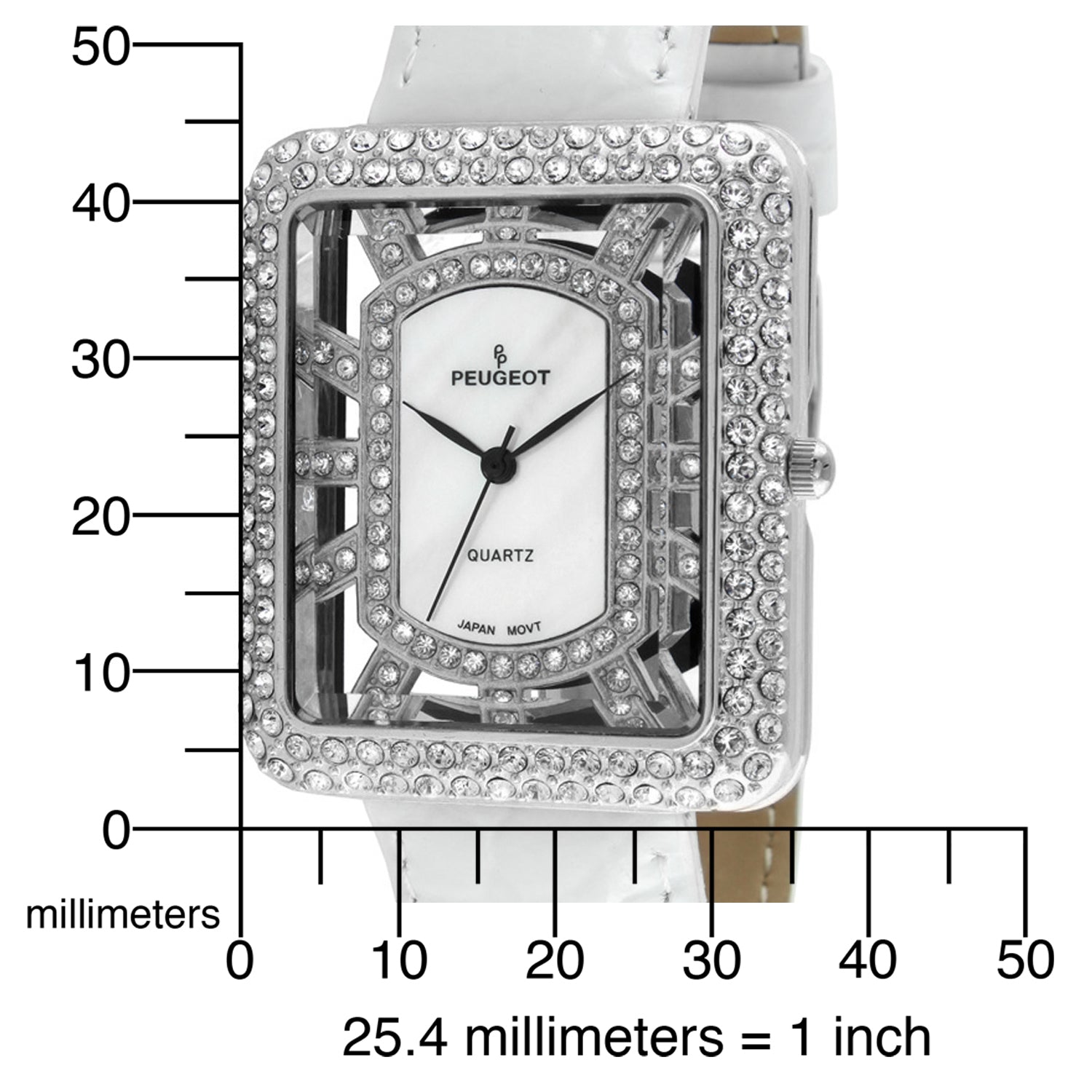 Women's Couture Crystal Silver Watch Tank shape with White Leather Strap