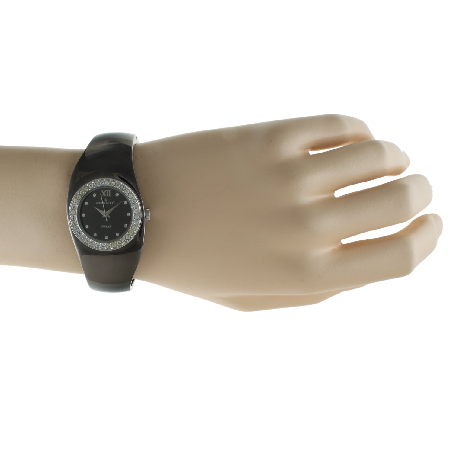 Women's Swiss Black Crystal Accented Cuff Bangle Fashion Watch