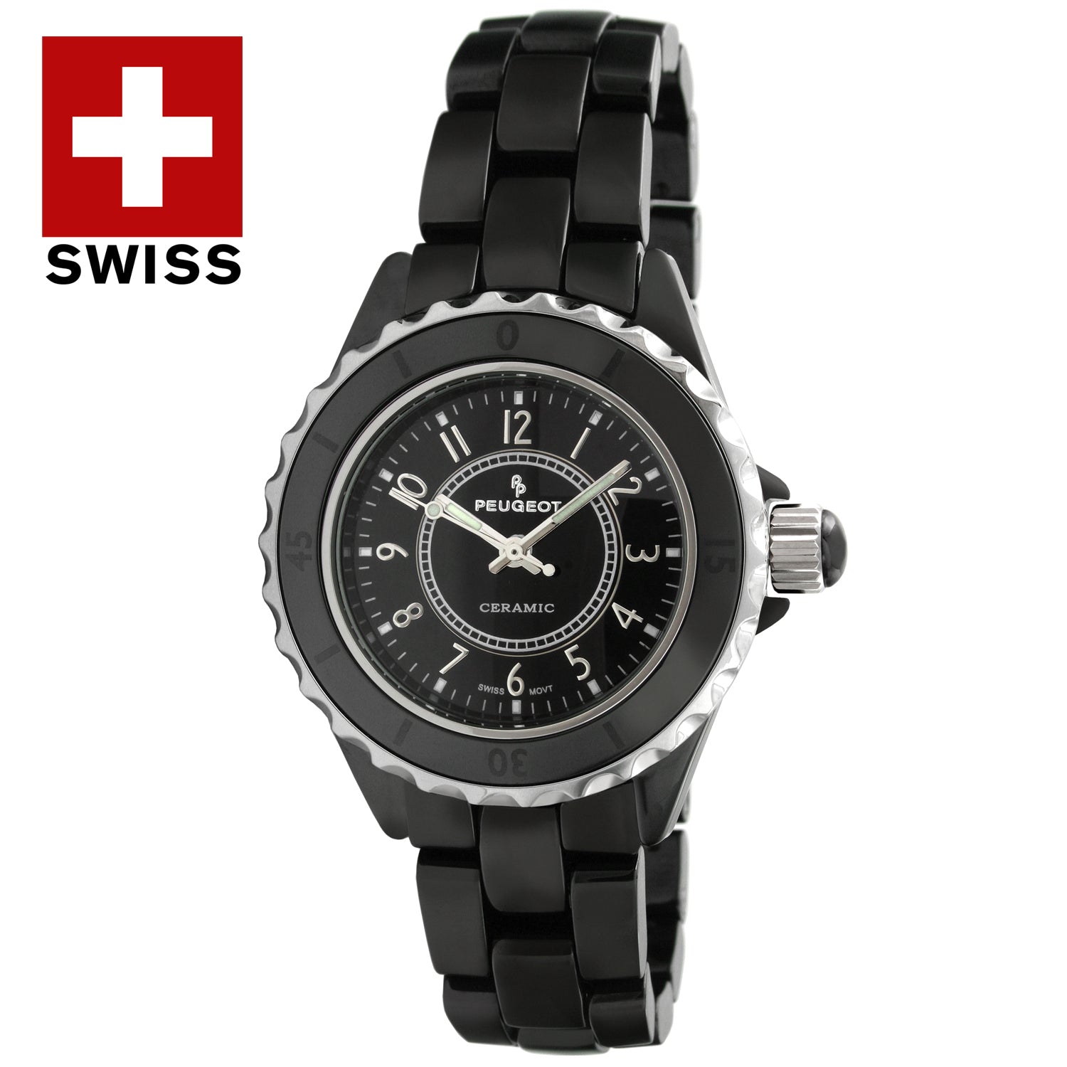 Women's Swiss Ceramic 40mm Black Sport Bezel Bracelet Watch