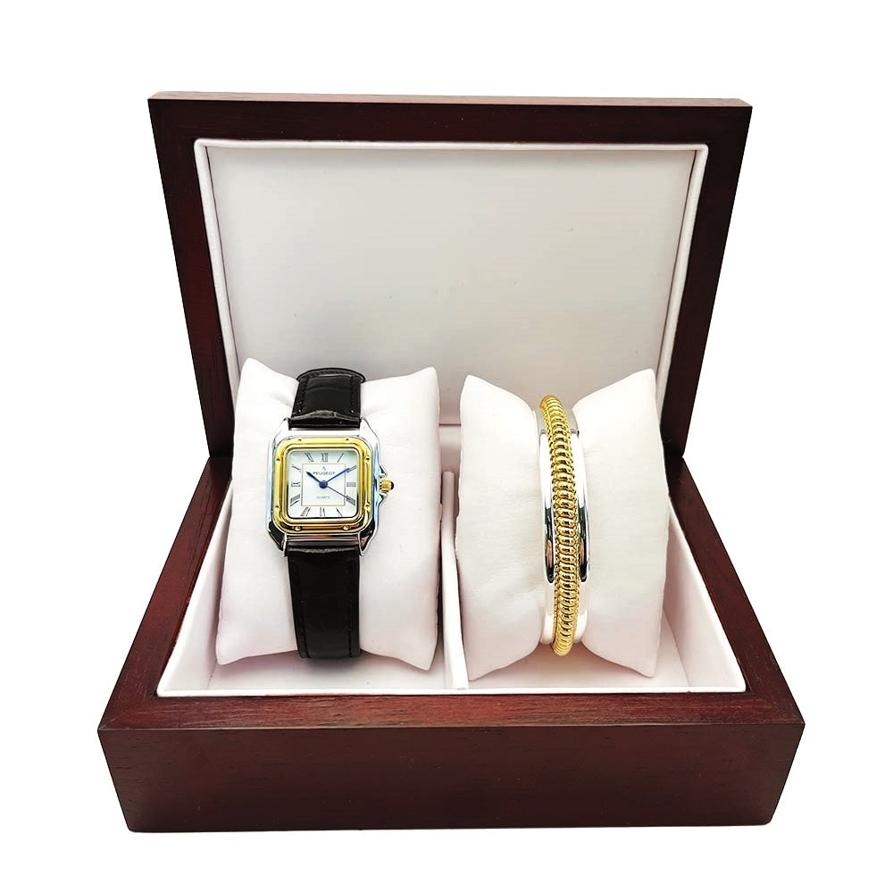 Peugeot Women Watch Gift Set 2 Tone Square Leather and Cuff  display picture 1