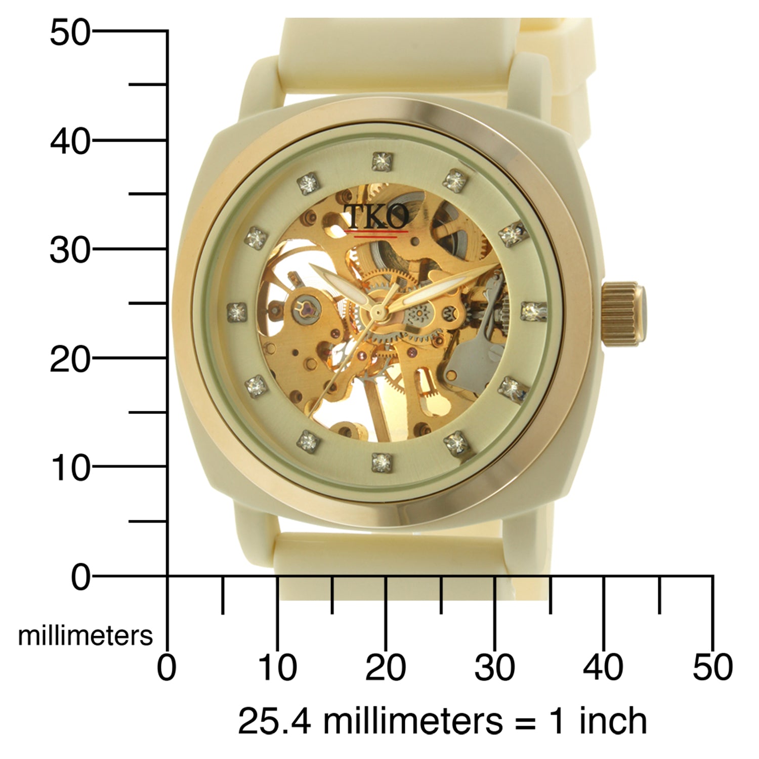 TKO 40mm Mechanical Skeleton Watch- Cream