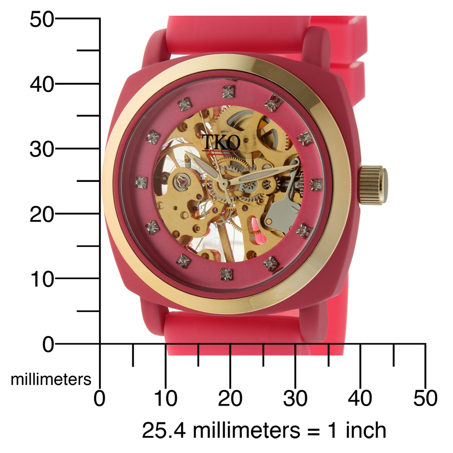 TKO 40mm Mechanical Skeleton Watch- Pink