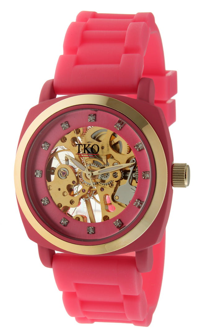 TKO 40mm Mechanical Skeleton Watch- Pink