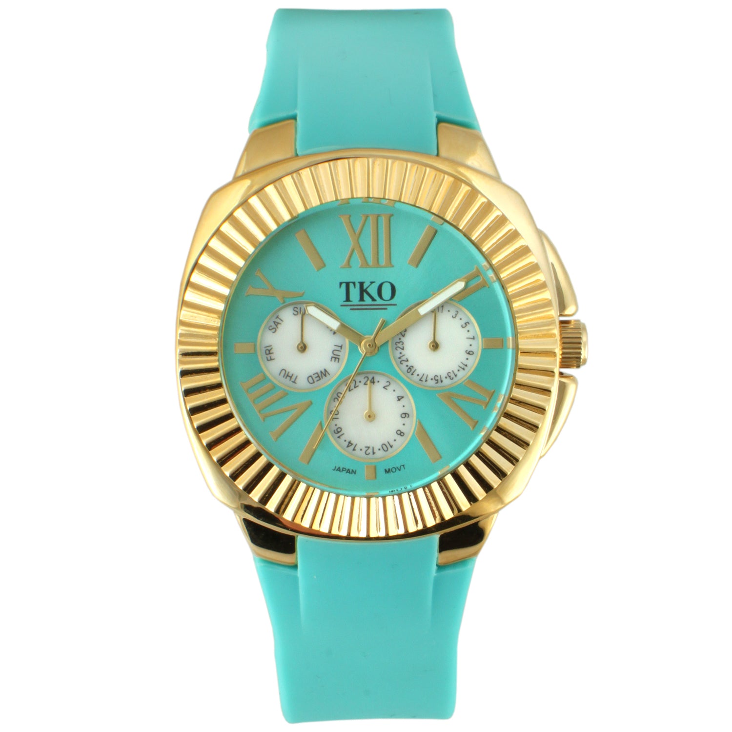 TKO Multi-Function Watch with Fluted Bezel - Turquoise