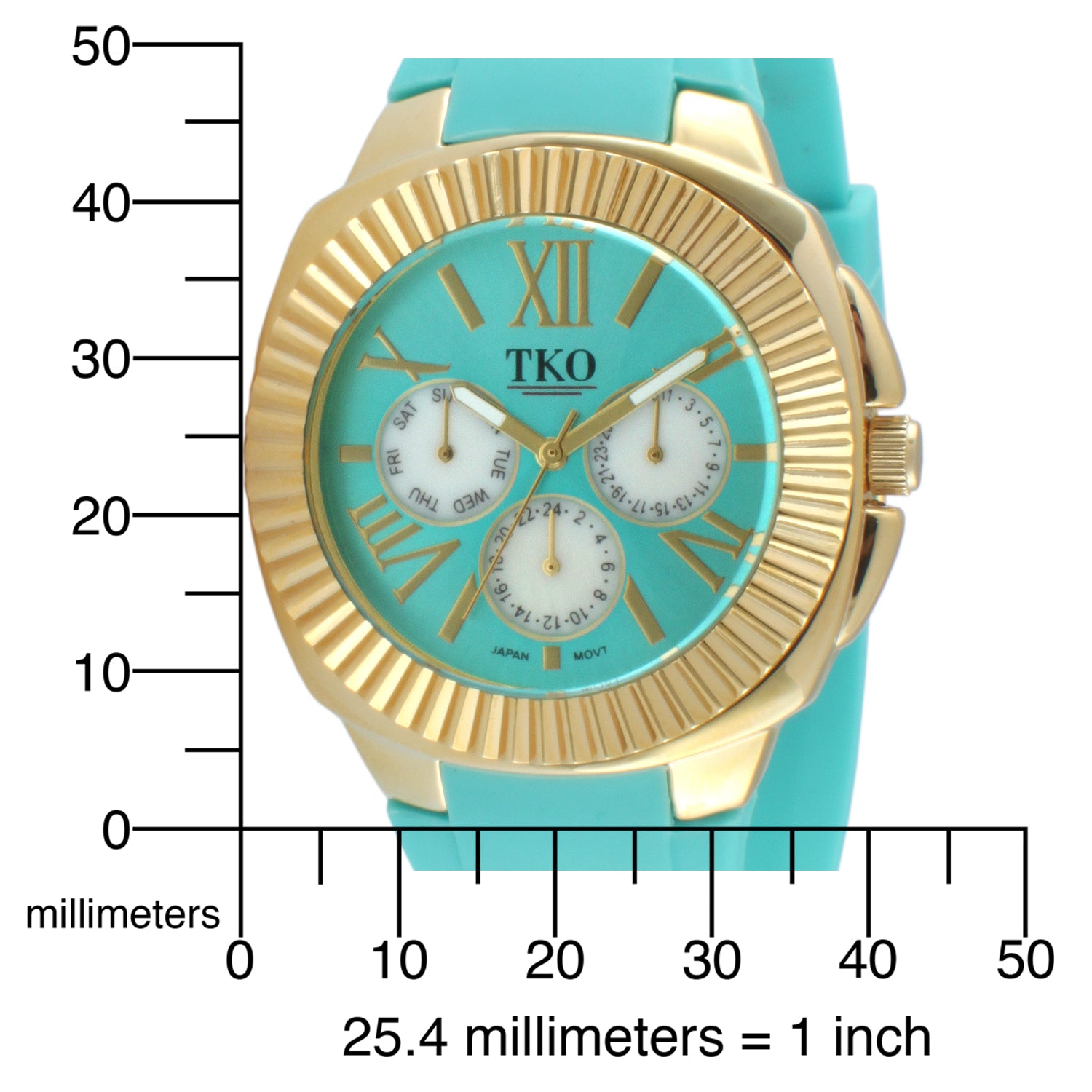 TKO Multi-Function Watch with Fluted Bezel - Turquoise
