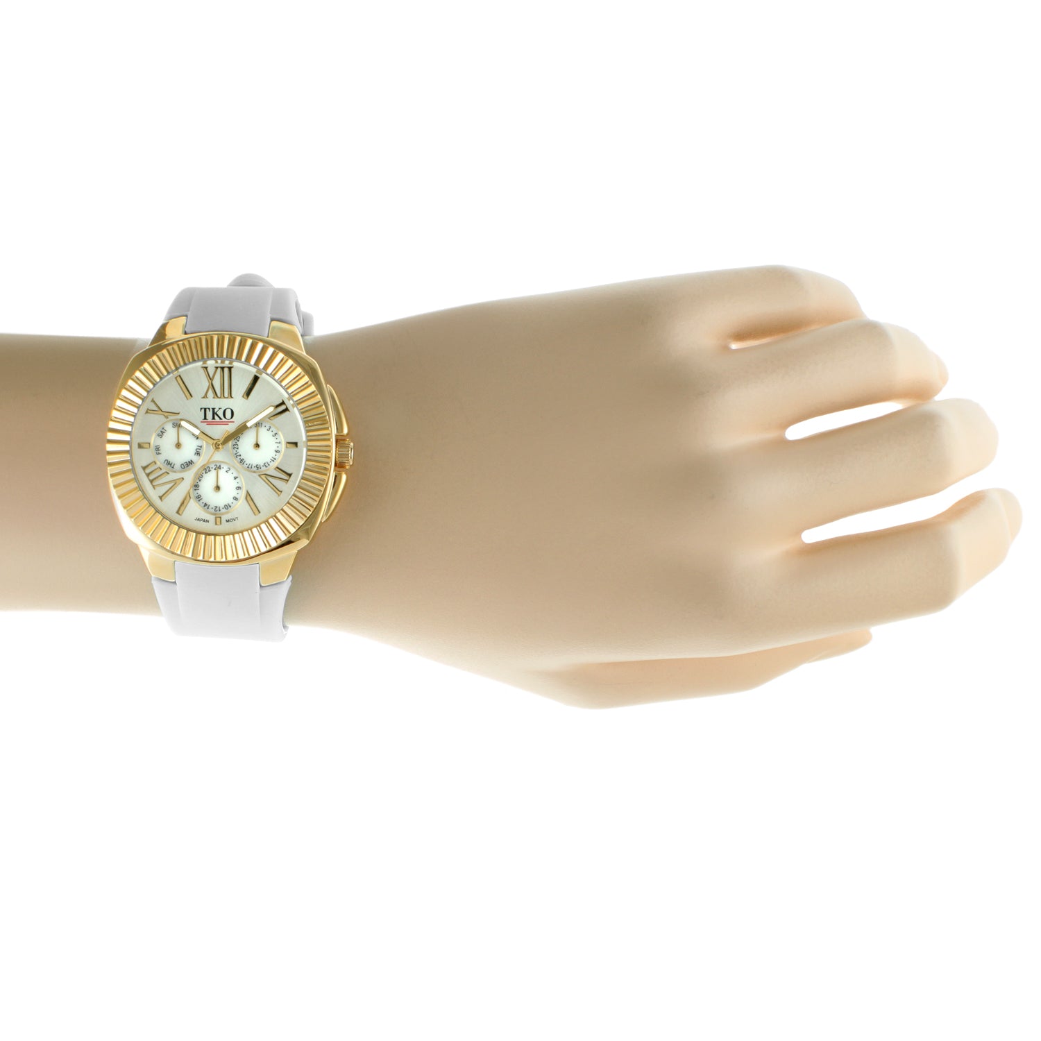 TKO Multi-Function Watch with Fluted Bezel - White