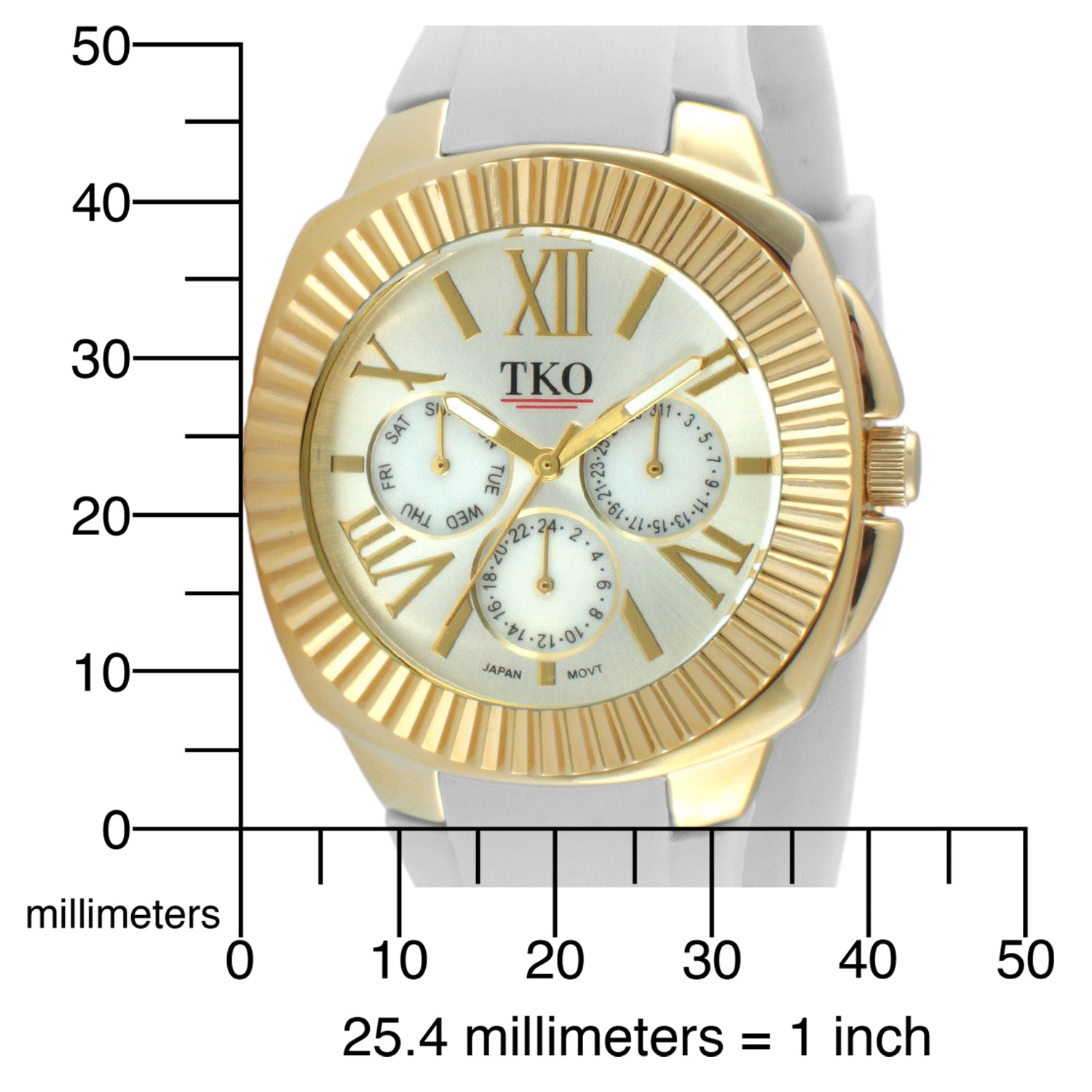 TKO Multi-Function Watch with Fluted Bezel - White