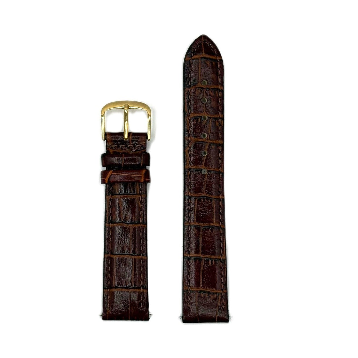 Women's Dark Brown Croc Embossed Leather Strap- Gold Buckle | 18MM