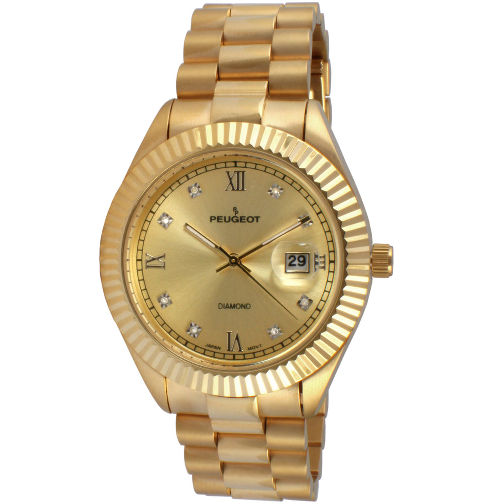 Peugeot Men's 14K Plated Stainless Diamond Bracelet Watch Peugeot Men's 14K Plated Stainless Diamond Bracelet Watch