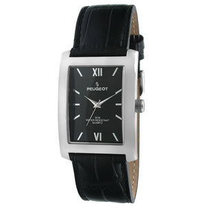 Men's 30X40mm Silver Tank Shape Watch with Black Dial and Strap
