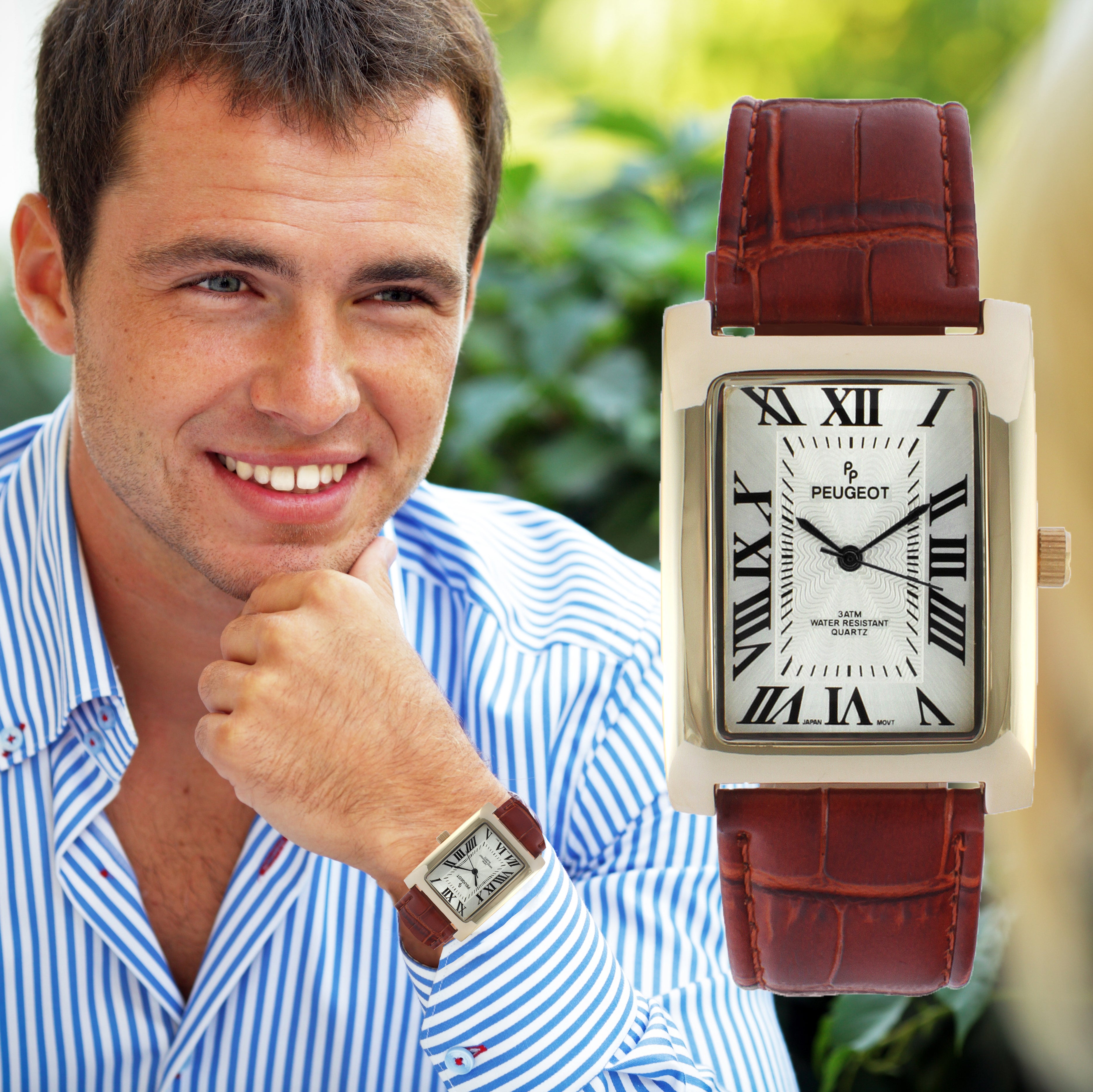Men's x 30 mm Brown Vintage Tank Leather Strap Watch