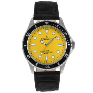 Men's 42mm Sport Bezel Watch with Yellow Dial and Canvas Strap