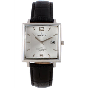Men's Modern 35x35mm Square Watch with Metal Case and Leather Band