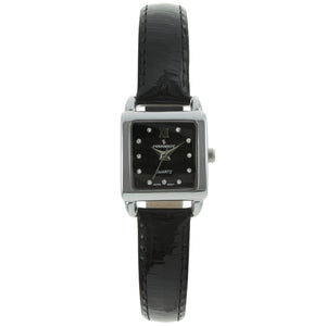 Women's 20mm Square Watch with Glossy Black Leather Strap
