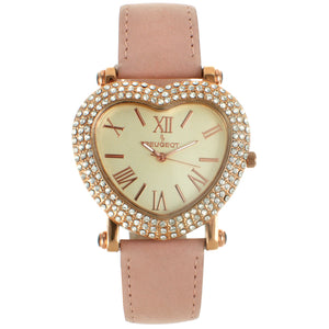 Peugeot Women's Heart Shaped Rose Gold Crystal Watch with Blush Pink Strap