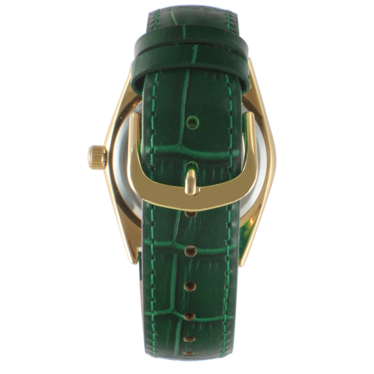 Women's Green 36mm Fluted Bezel Watch with Leather Strap