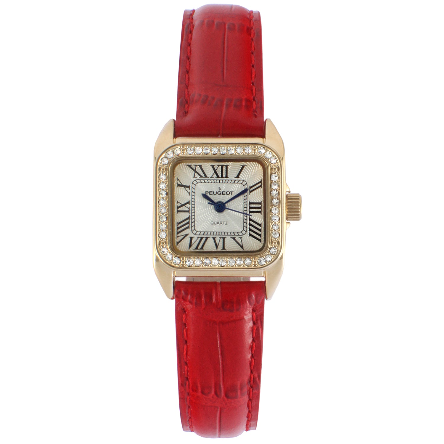 Women's 34x24mm Tank Watch with Crystal Bezel Red Leather Strap
