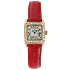 Women's 34x24mm Tank Watch with Crystal Bezel Red Leather Strap