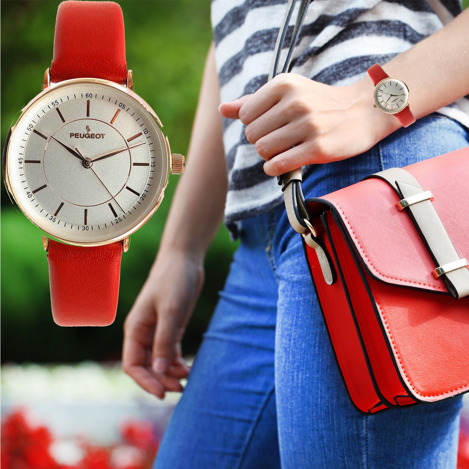 Women's 30mm Red Modern Calfskin Leather Strap Watch