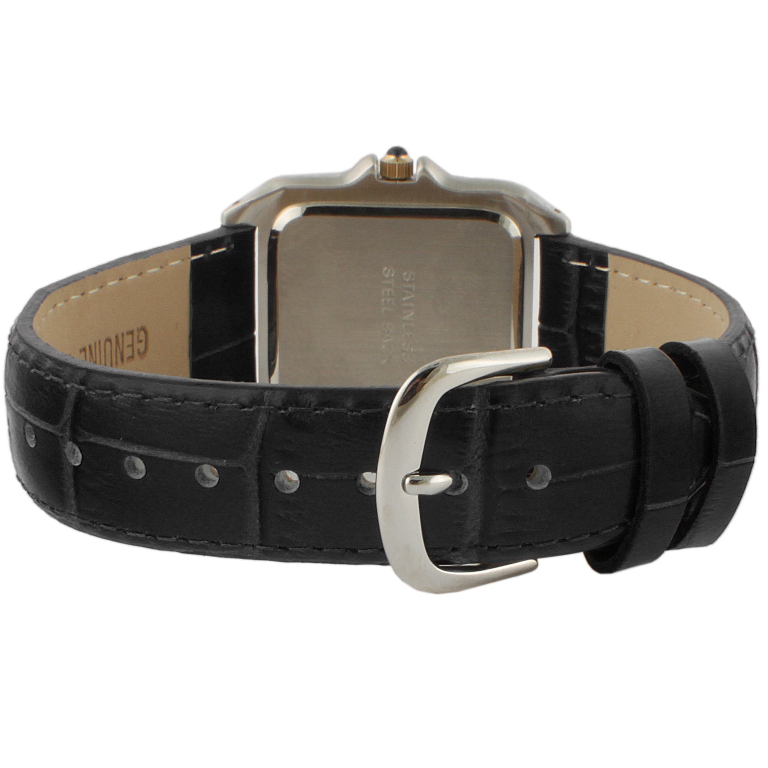 Women's Watch 36mm Square Tank Shape Black Leather Strap Watch
