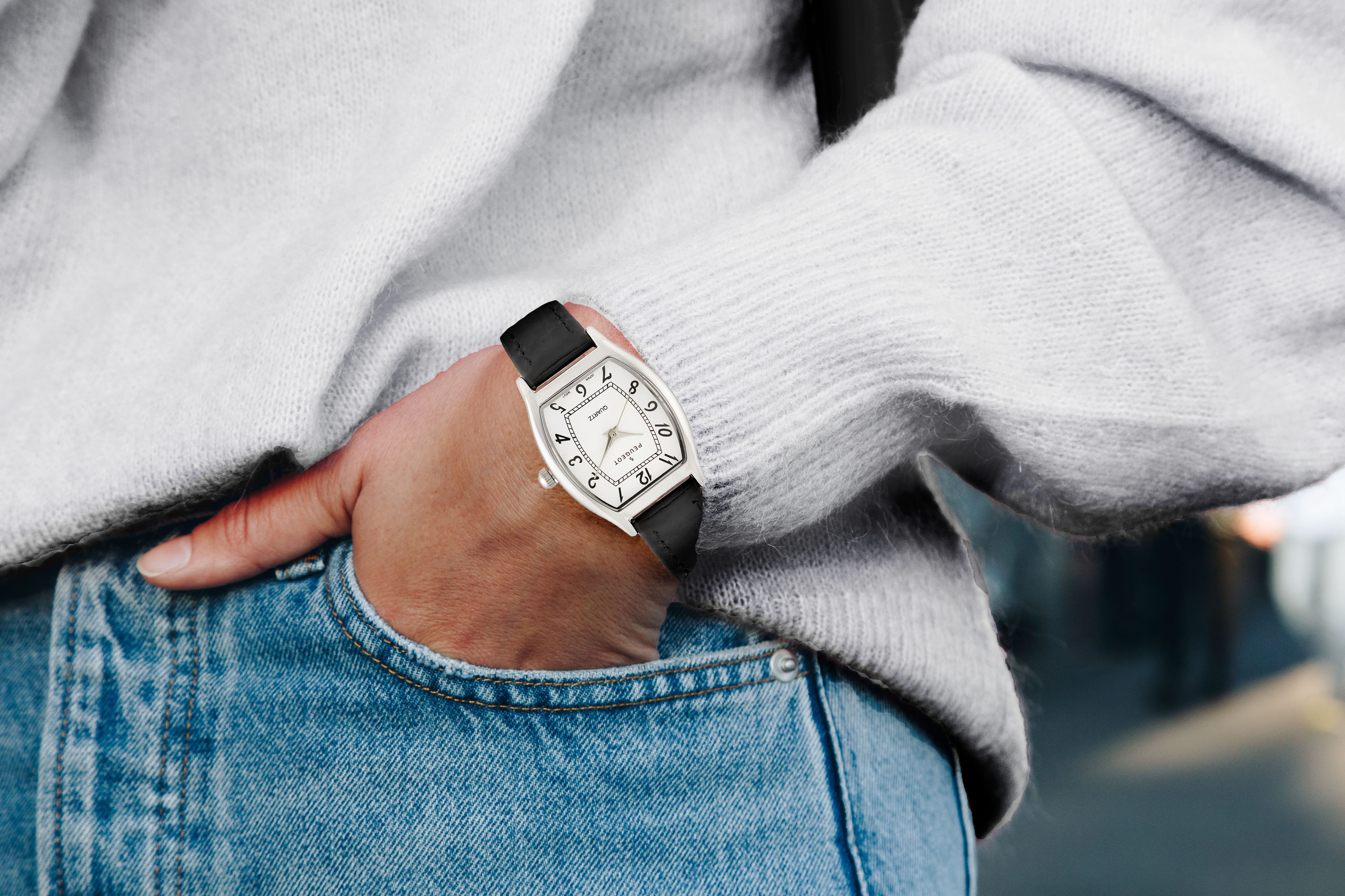 Women's 26 x 32mm Cushion Shape Watch with Black Leather Band