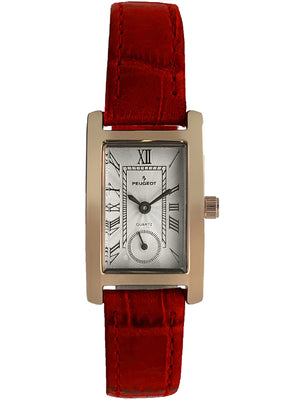 woman 20mm x 35mm tank shape watch with gold trim, White Face and Red leather strap
