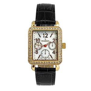 Women's 35x30mm 14K Gold Plated Square Dress Watch -Crystal Bezel