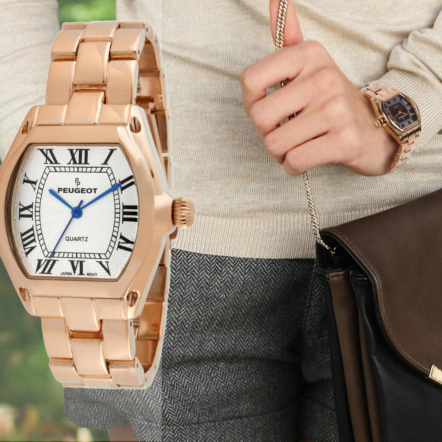 Women's Rose Gold Status Bracelet Watch 36x33mm Barrel Shape Roman Dial