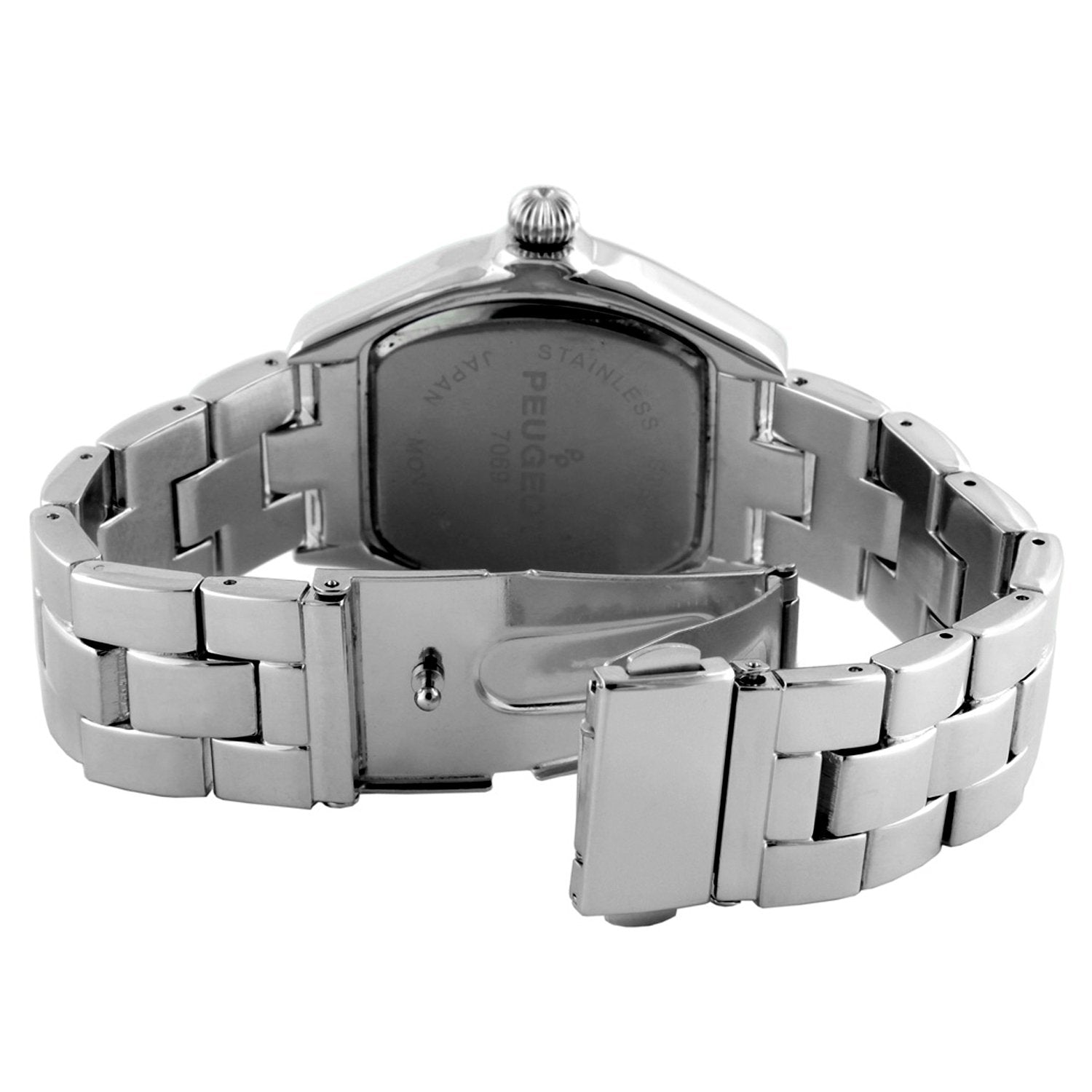 Woman 33x36mm barrel shaped watch, stainless steel, with cream textured dial, roman numerals.