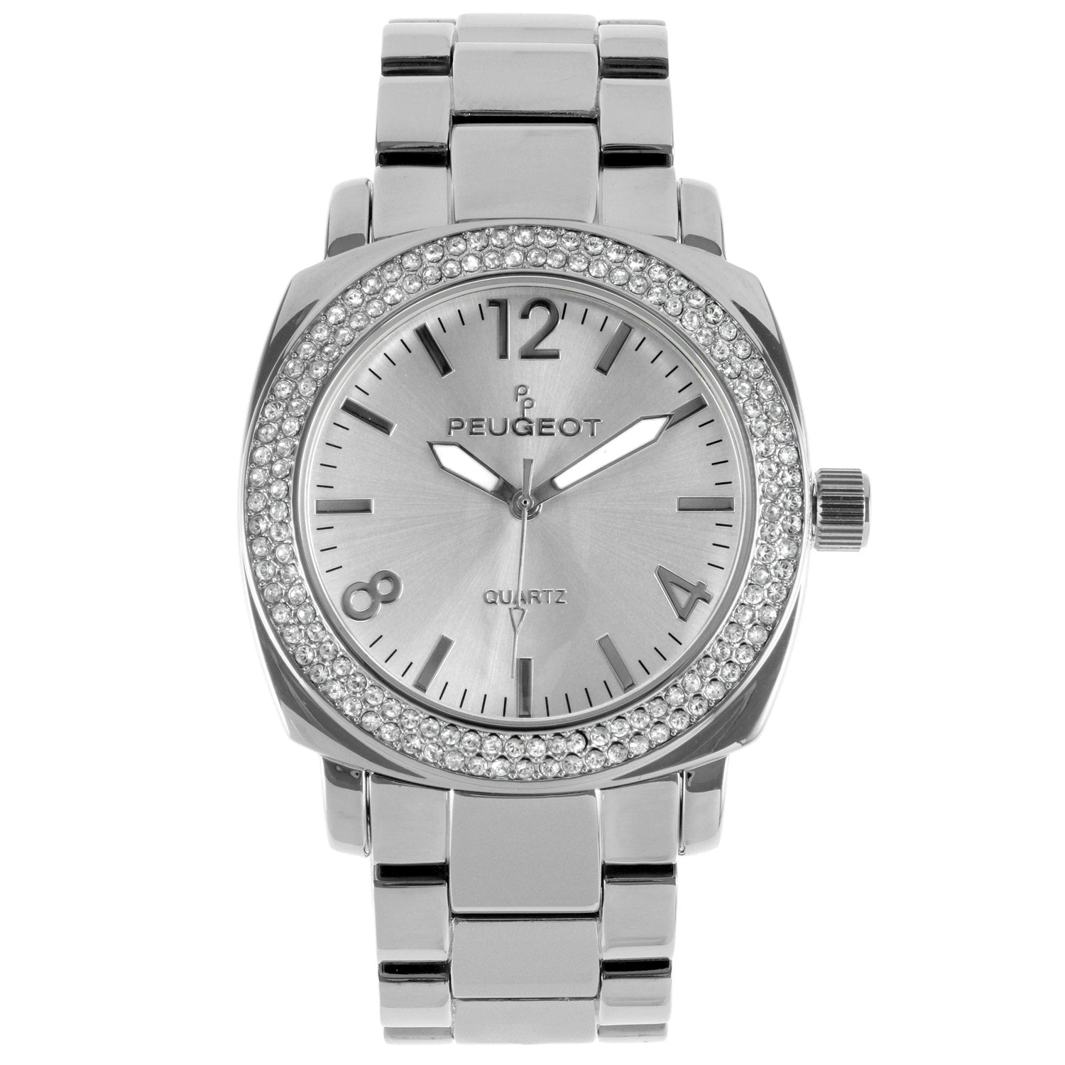 Women's 40mm Silver Boyfriend Bracelet Watch with Crystal Bezel
