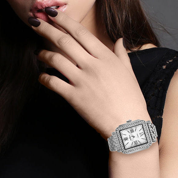 Women's 36X30mm Silver Tank Bracelet Watch Panther Link Bracelet